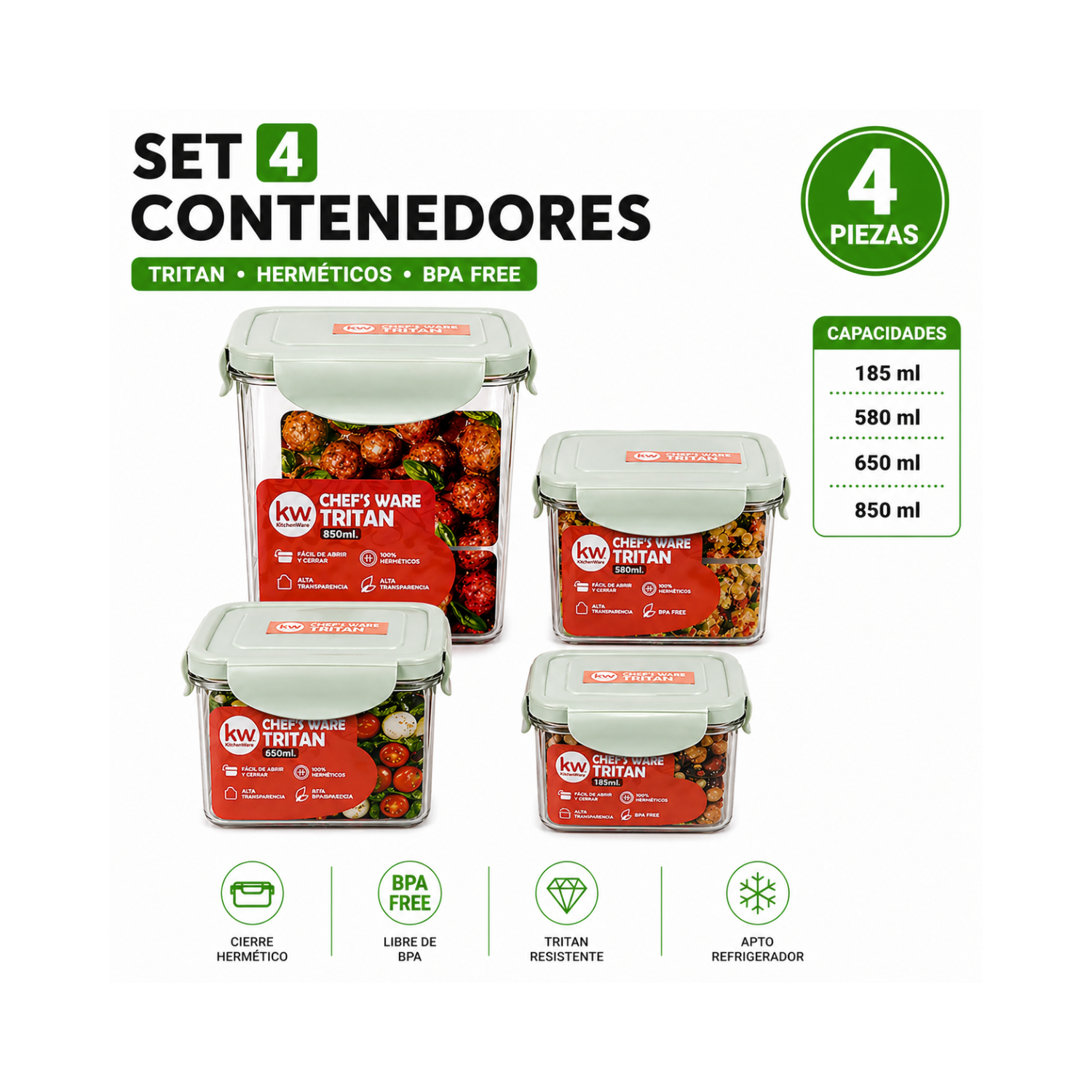 SET 4 CONTENEDORES HERMÉTICOS TRITAN BPA FREE-1