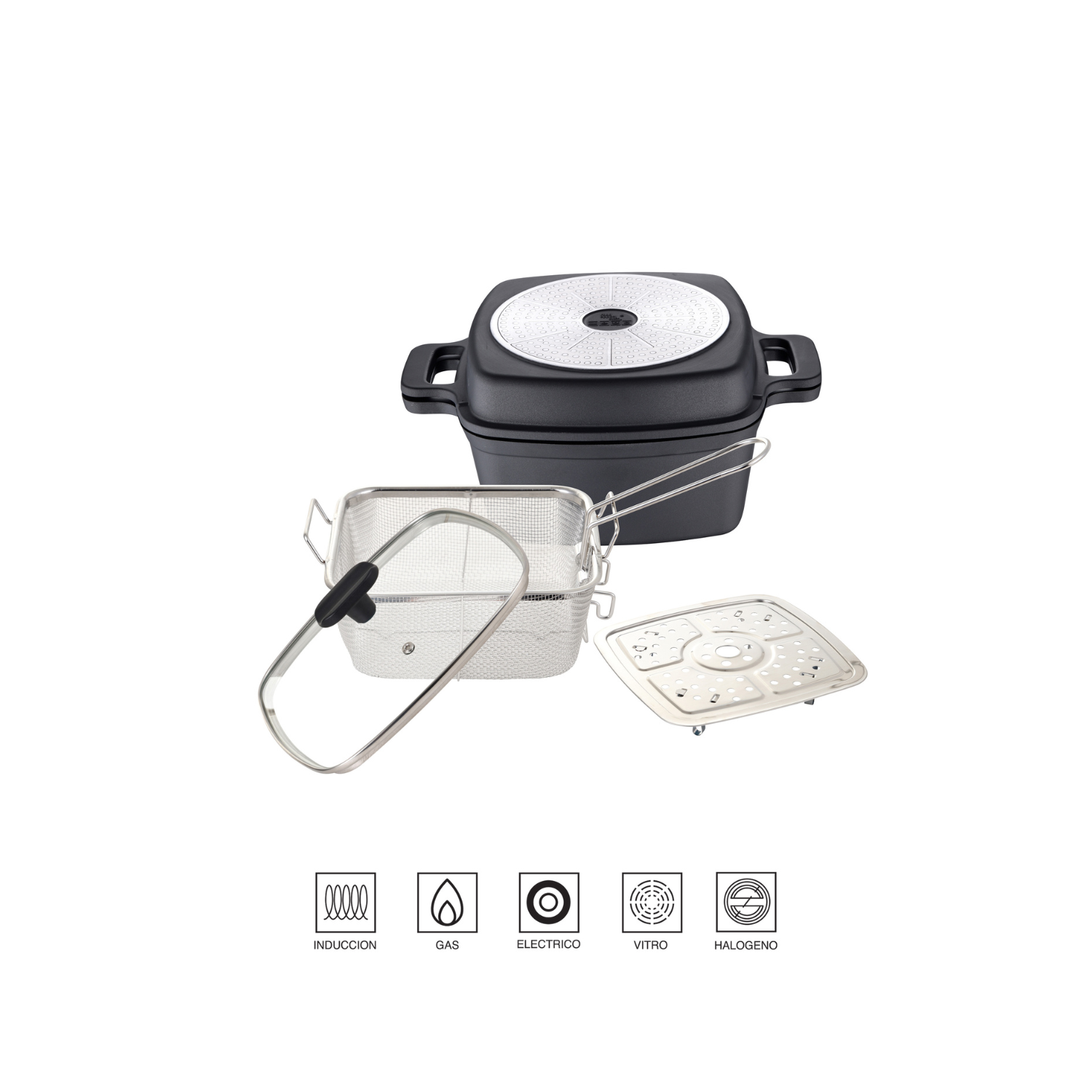 SARTEN CUADRADO ALUMINIO FUNDIDO FOODIES 5 EN 1-2