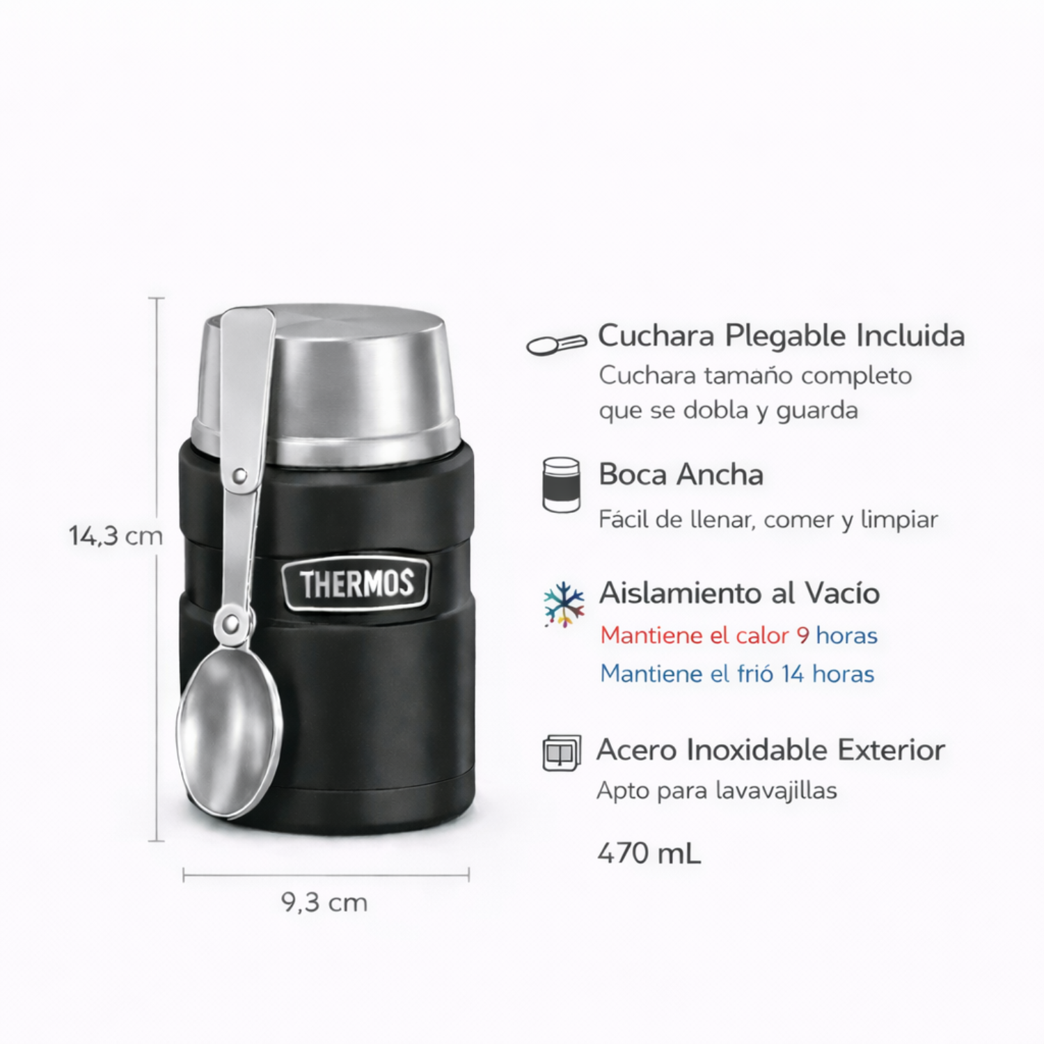 TERMO COMIDA 470ML KING ACERO INOXIDABLE NEGRO-1