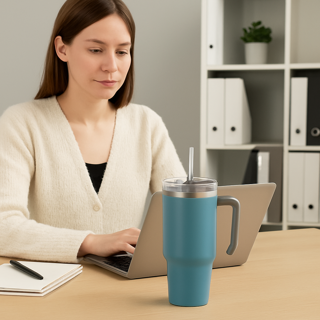 TERMO MUG STRAW WASABI ACERO INOX  1,1 LT AZUL-0