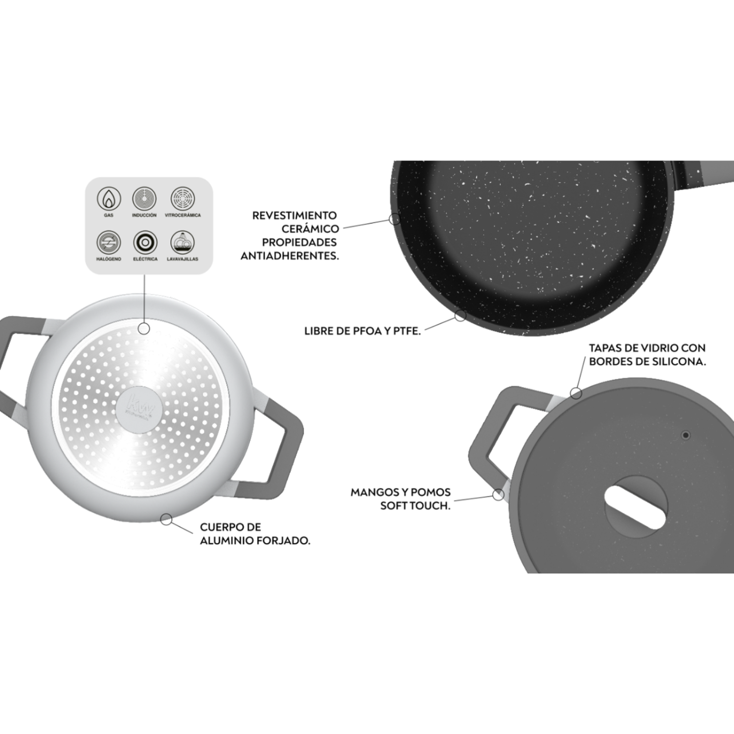 BATERIA DE COCINA 7 PIEZAS CHELSEA ALUMINIO FUNDIDO GRIS-2