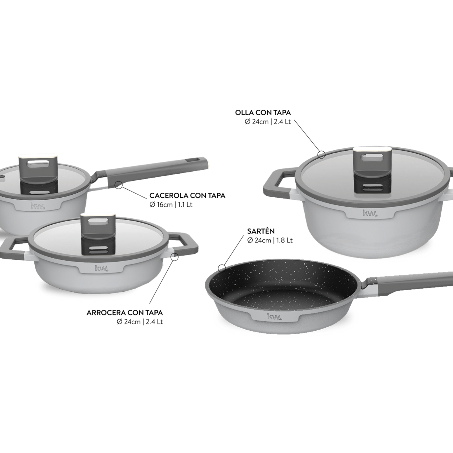 BATERIA DE COCINA 7 PIEZAS CHELSEA ALUMINIO FUNDIDO GRIS-3