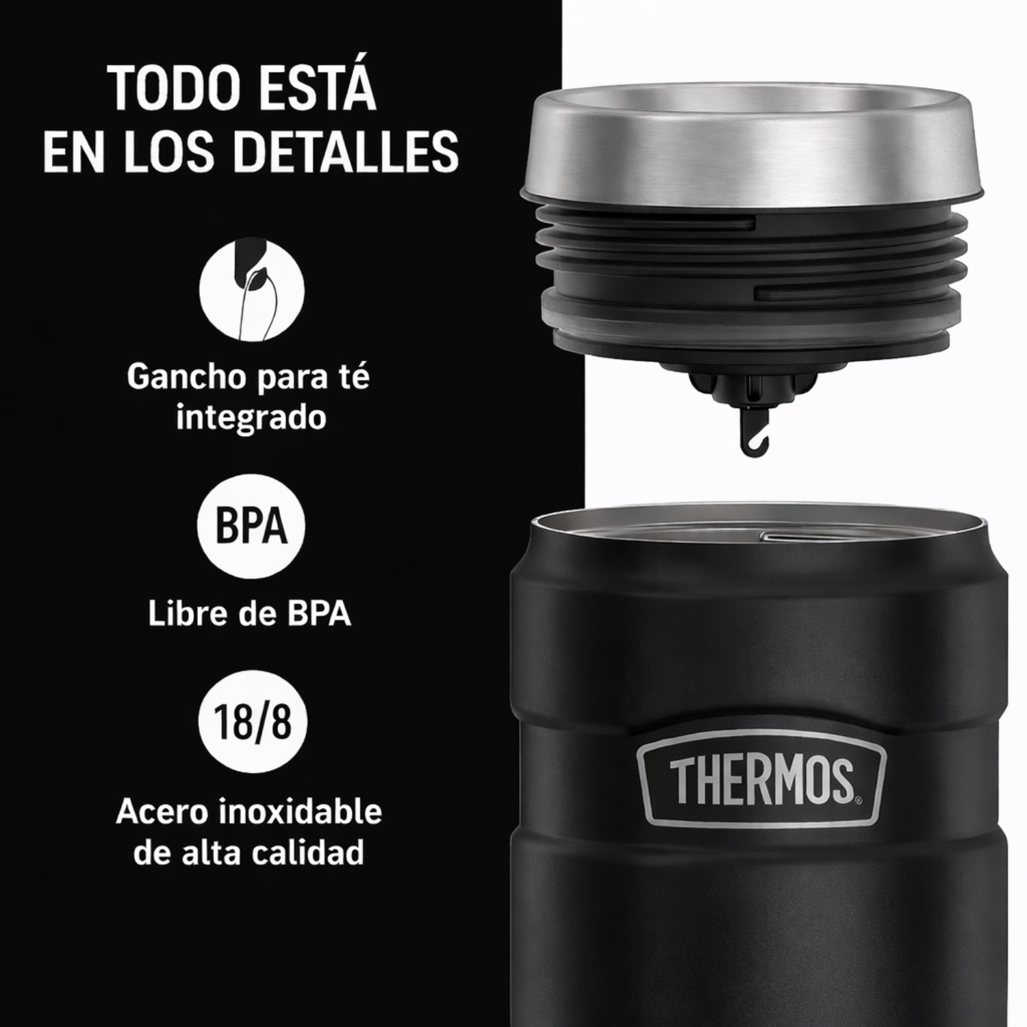 TERMO MUG ACERO INOXIDABLE 470ML KING NEGRO-2