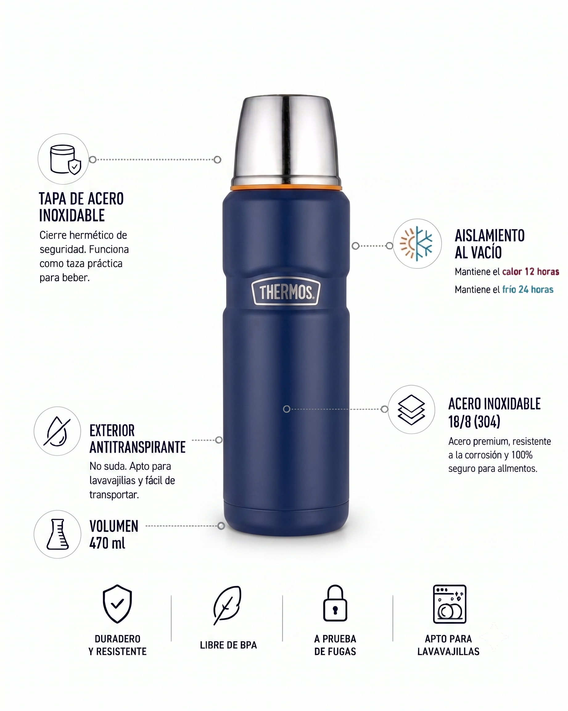 TERMO LIQUIDO ACERO INOX KING 470ML MATT NAVY-1