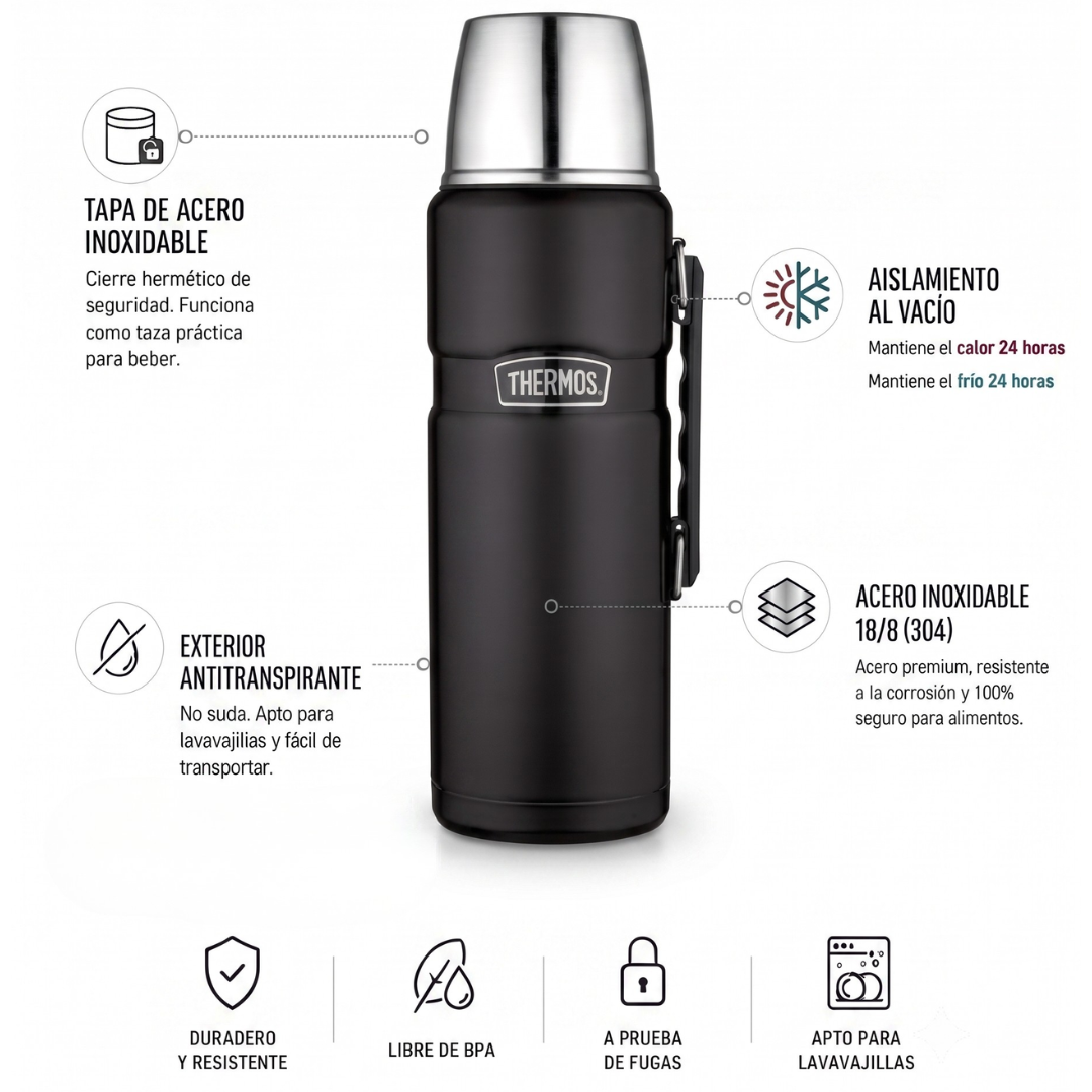 TERMO LIQUIDO  KING ACERO INOX 1,2 LITROS NEGRO - THERMOS-1