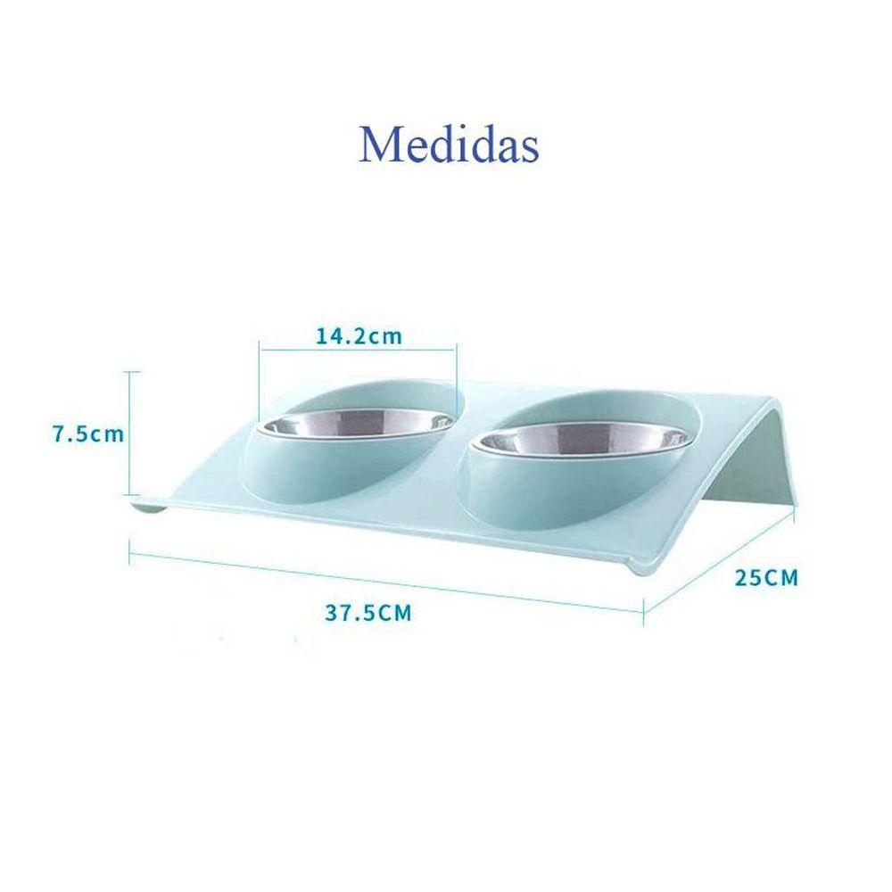 Comedero Plato Doble Acero Inoxidable Anti Hormiga Gato 14cm-2