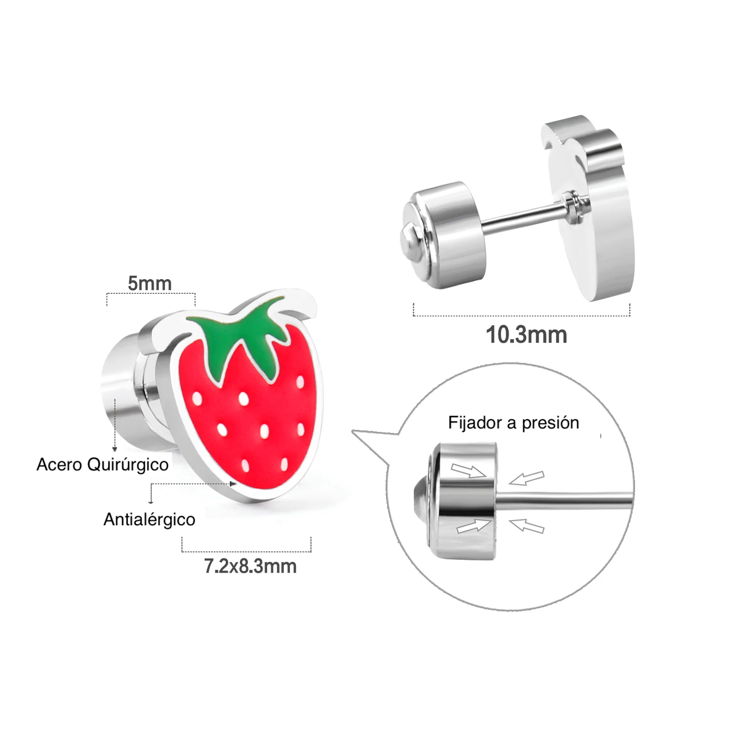 Aros Abridores Acero Quirúrgico Hipoalergénico Bebés Niñitas Frutilla-2