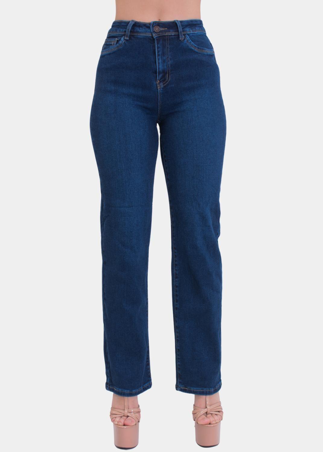 Jeans Straigth 90s Azul Elasticado Push Up-0