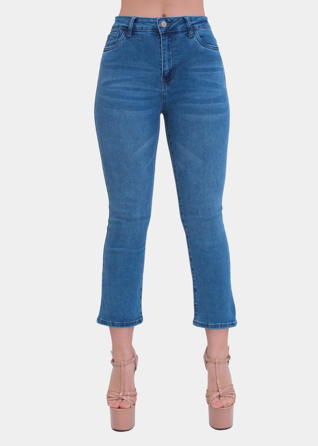 Jeans Cropped Flare Azul Elasticado Push Up-0