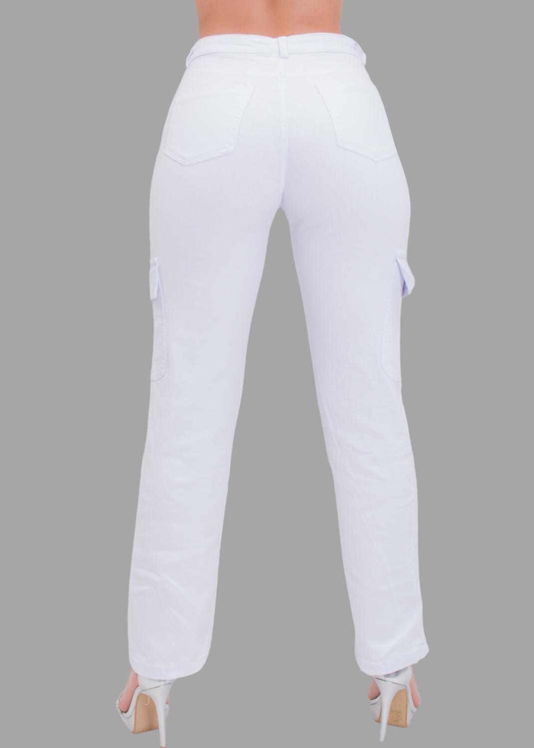 Jeans Straight Cargo Elasticado Blanco-2