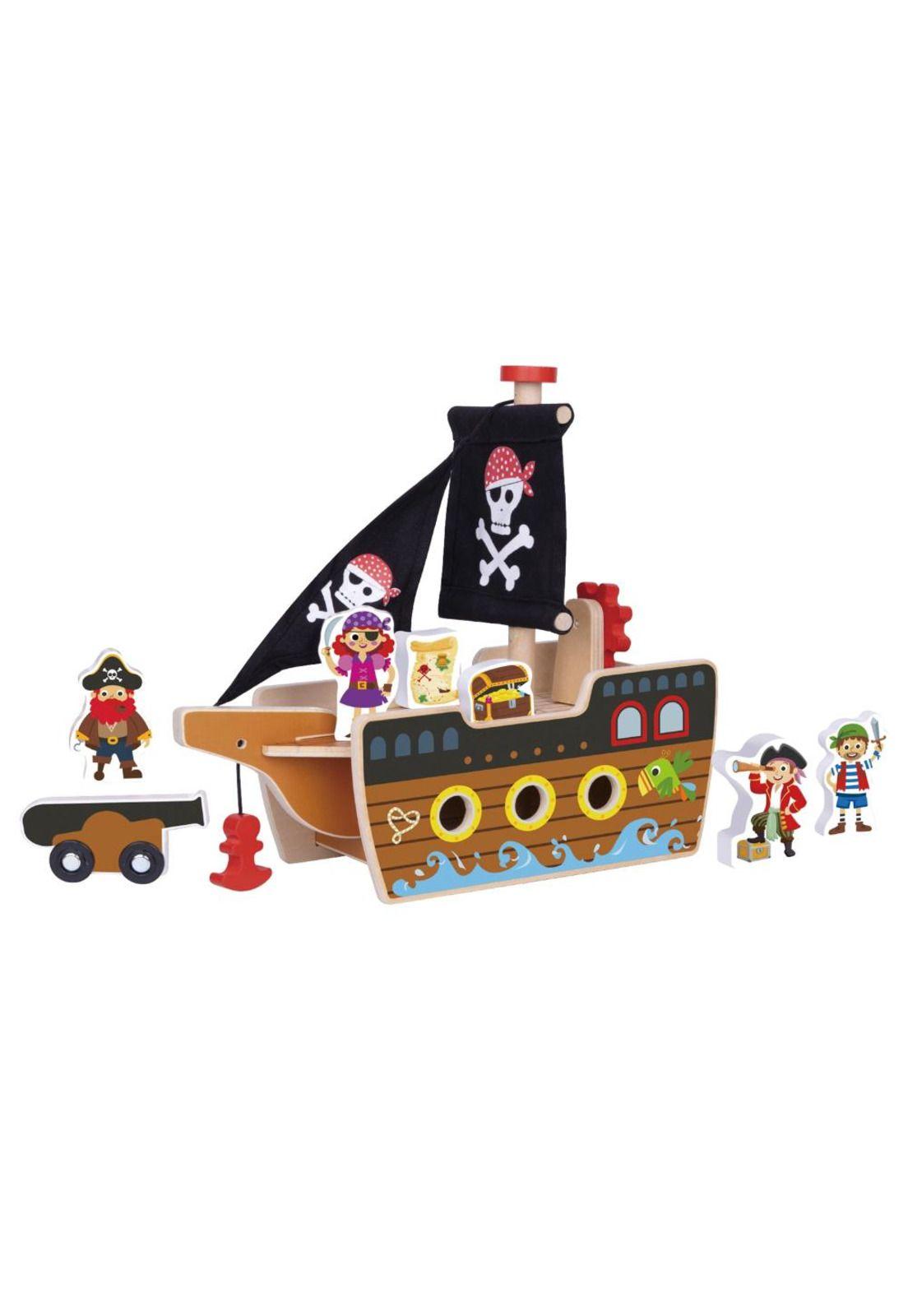 Barco Pirata Armable de Madera con Ruedas Tooky Toy-2