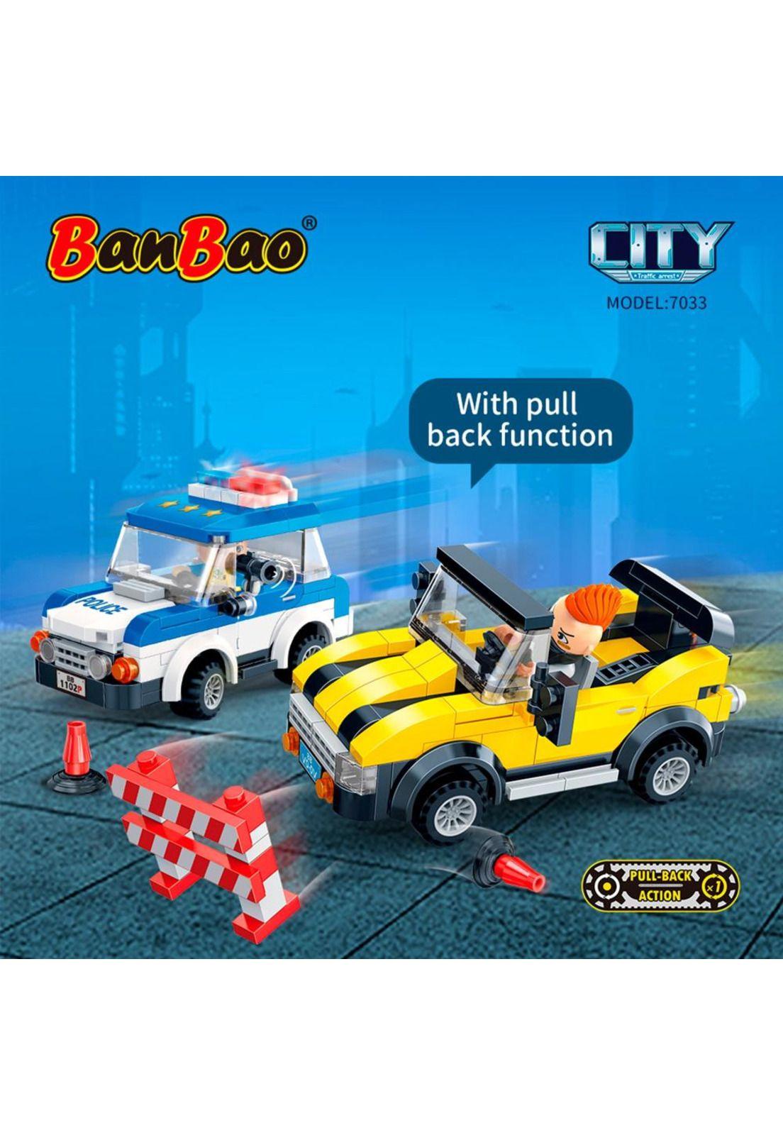 Set Bloques Policía 2 Autos y Barra de Contención BanBao-4