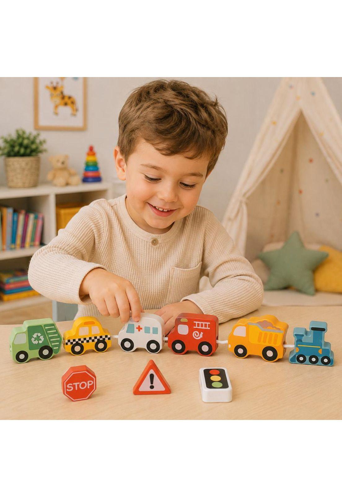 Juguete Didáctico Transporte de Madera para Enhebrar Tooky Toy-7