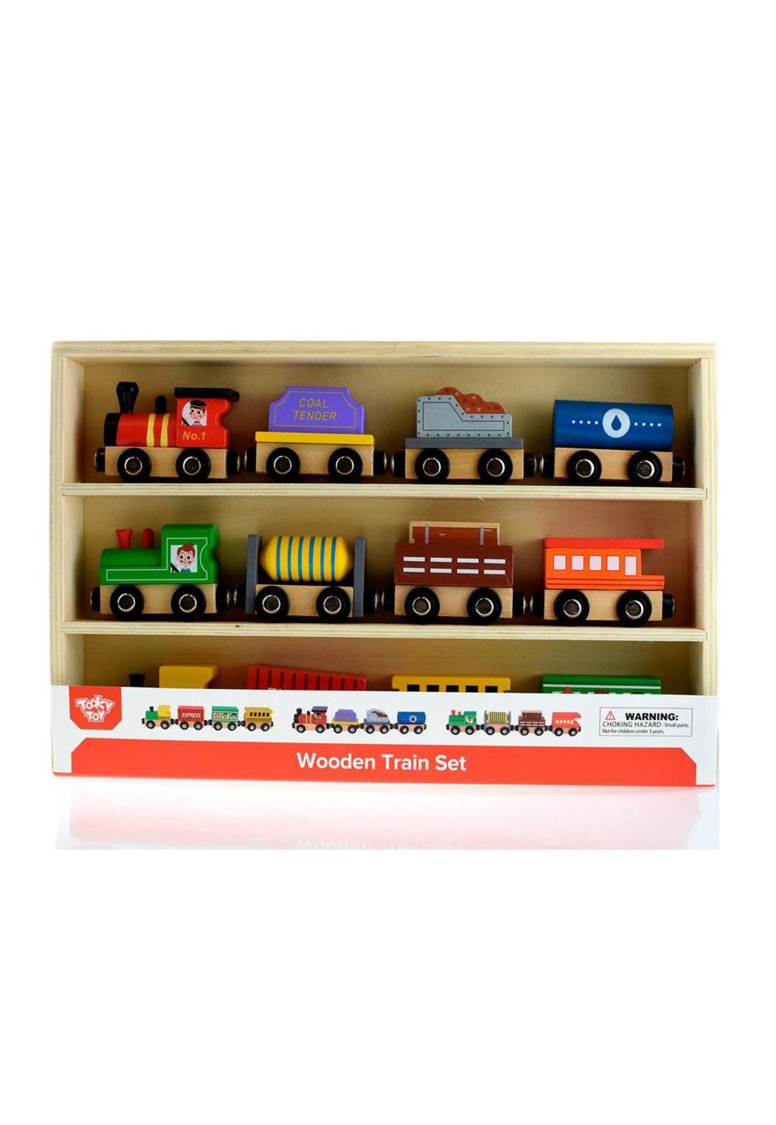 Juego de Tren y Vagón de Madera 12 Piezas Tooky Toy-0