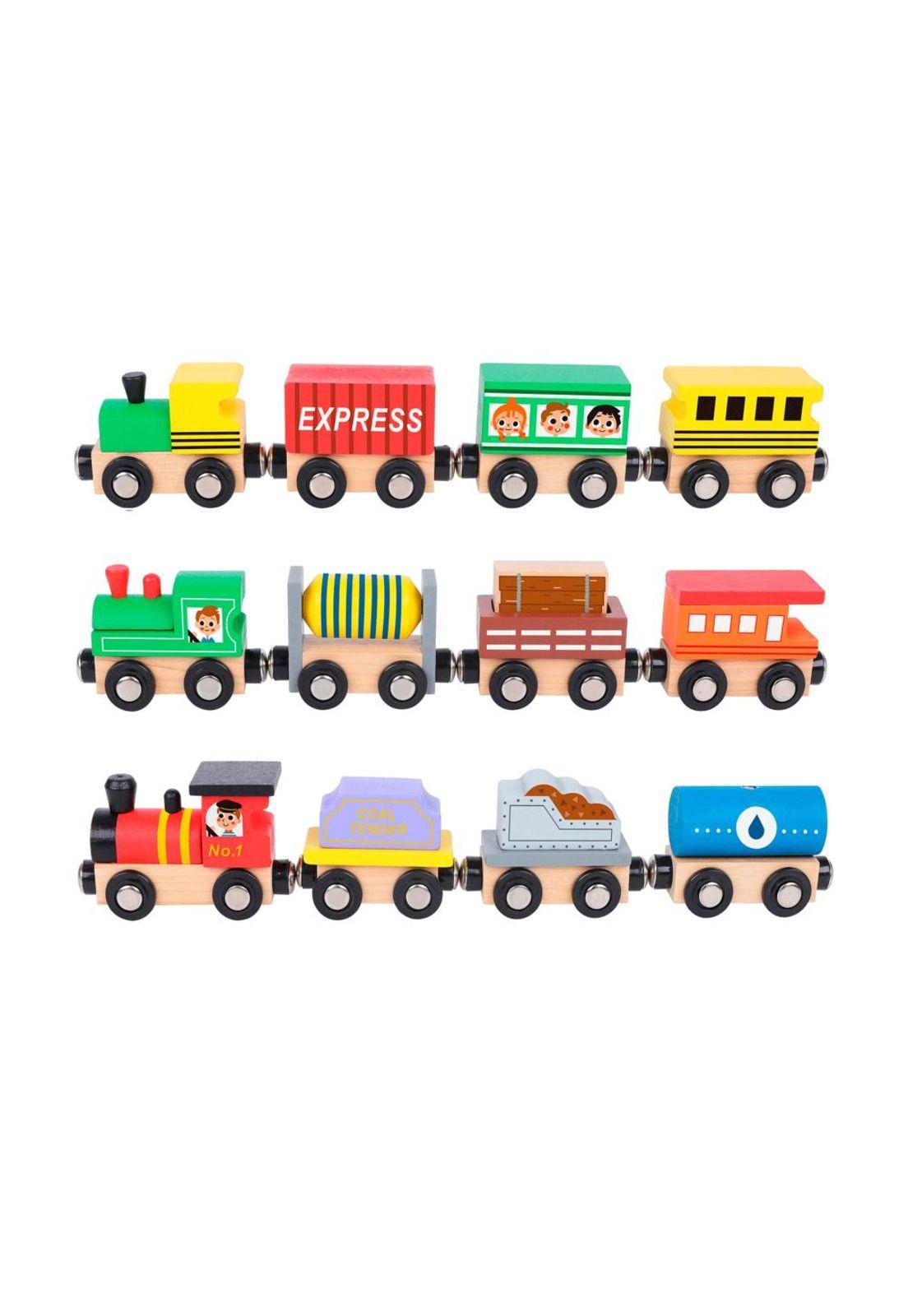 Juego de Tren y Vagón de Madera 12 Piezas Tooky Toy-4