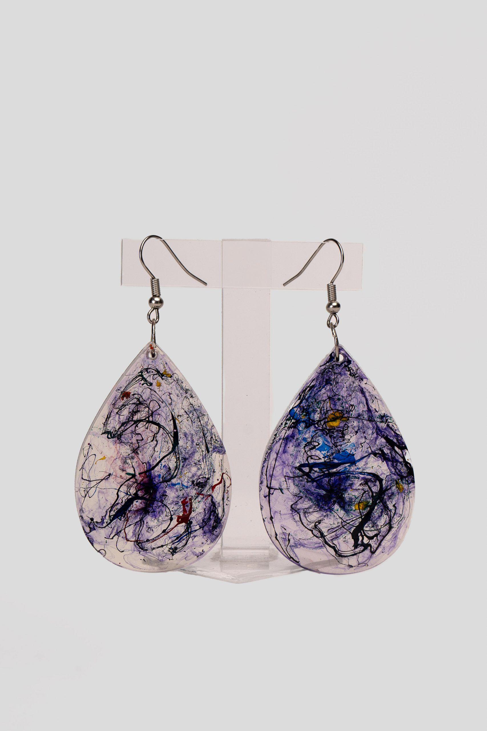 Pendientes Colgantes Diseño Gotas Morado Encapsulado Zameta By Lina-0