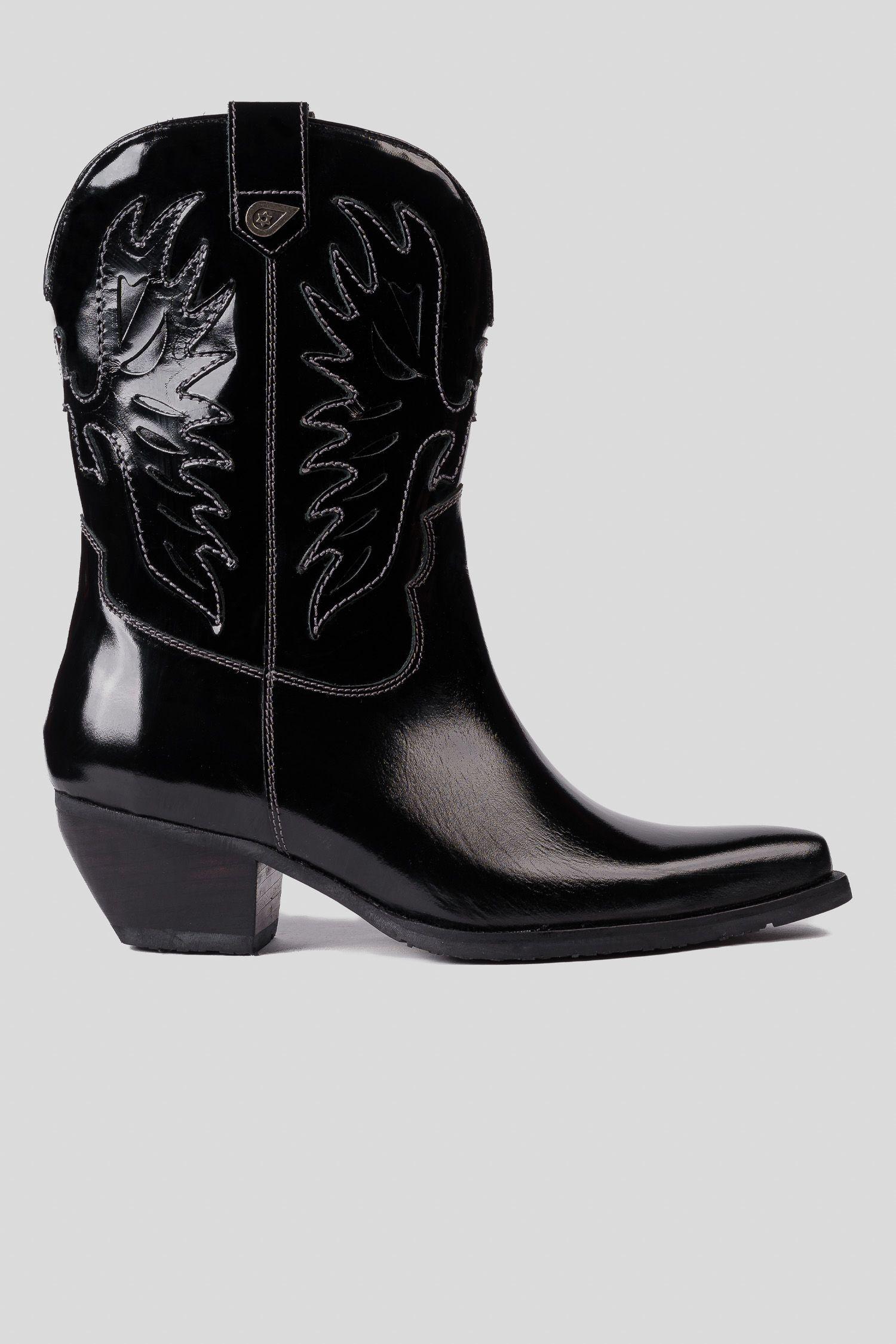 Bota Cuero Vaquera Altar Negro Charol Landazuri-0