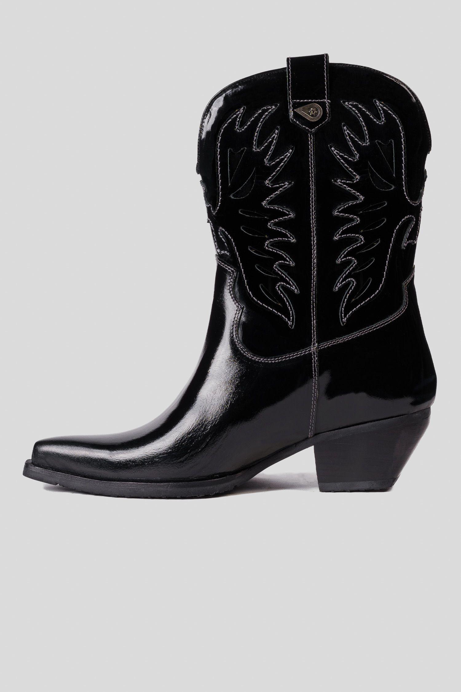 Bota Cuero Vaquera Altar Negro Charol Landazuri-1