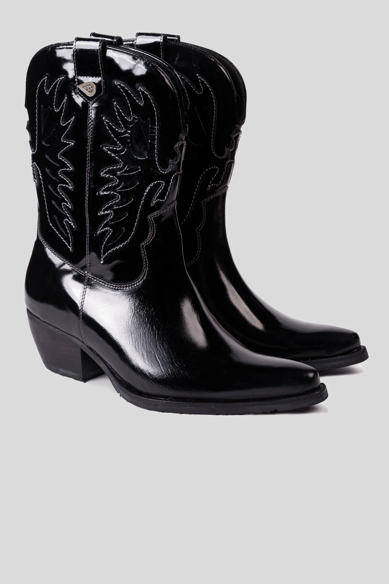 Bota Cuero Vaquera Altar Negro Charol Landazuri-2