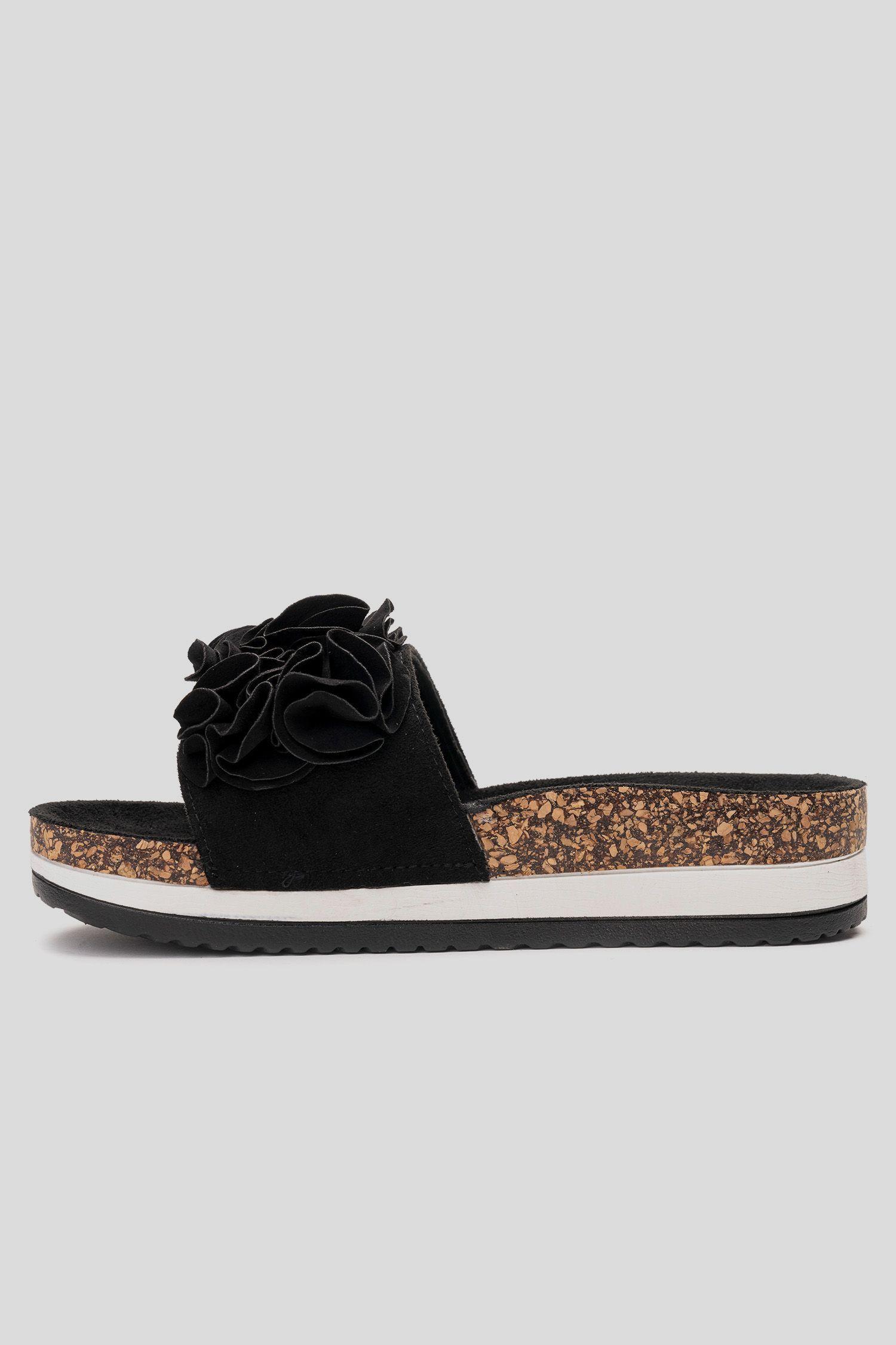 Sandalia Mujer Negro Flowers Chancleta-1