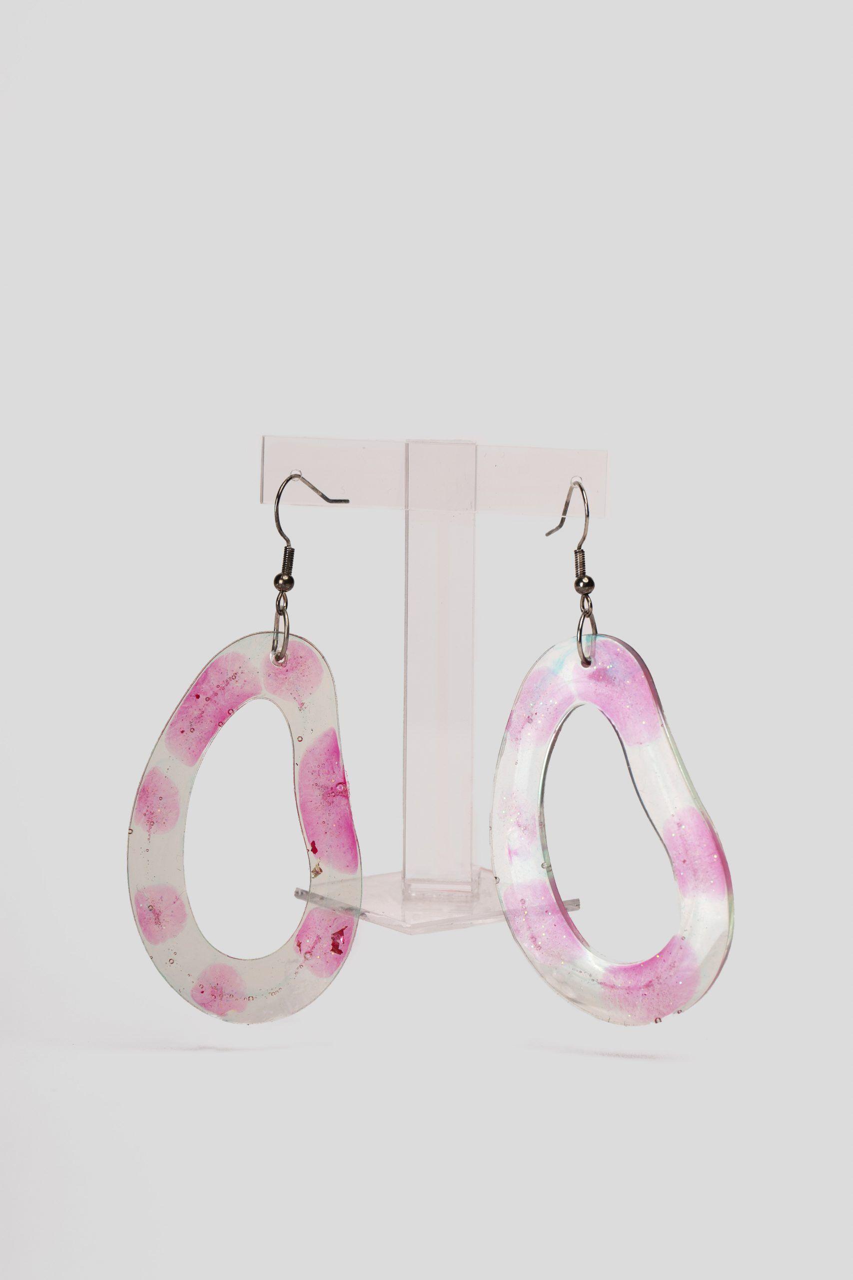 Pendientes Colgantes Diseño Asimetrico Rosa Difuminado Zameta By Lina-0