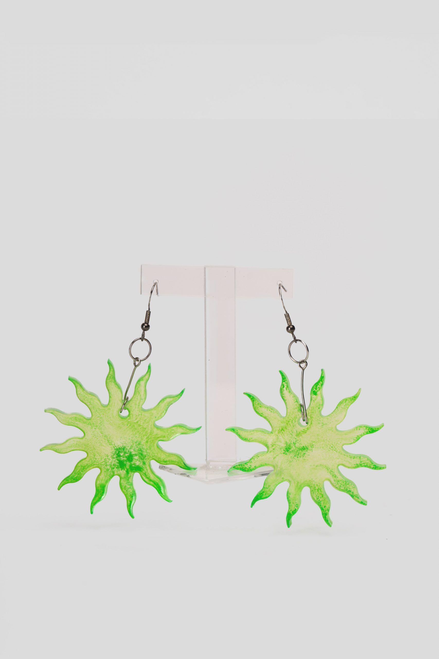 Pendientes Colgantes Diseño Solar Verde Neón Zameta By Lina-0