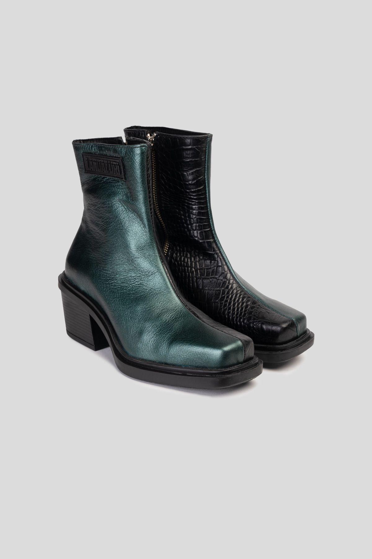 Botín Cuero Hela Caimán Verde Jade Landazuri-1