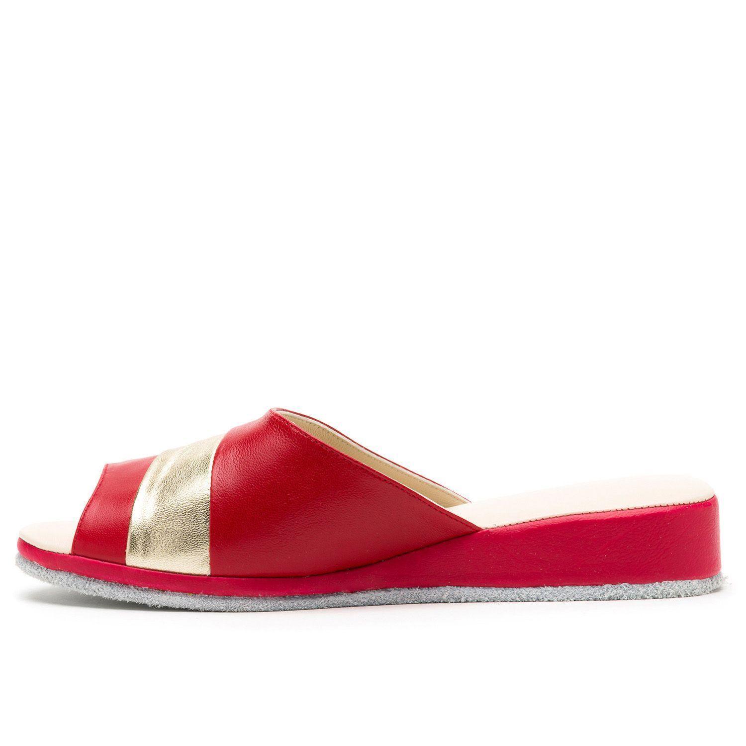 Pantufla Casual Cuero Mujer Corola Rojo Suavecito-1