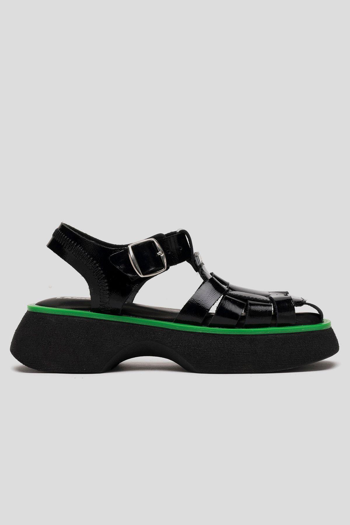 Sandalía Cuero Narval Negro/Verde Landazuri-0