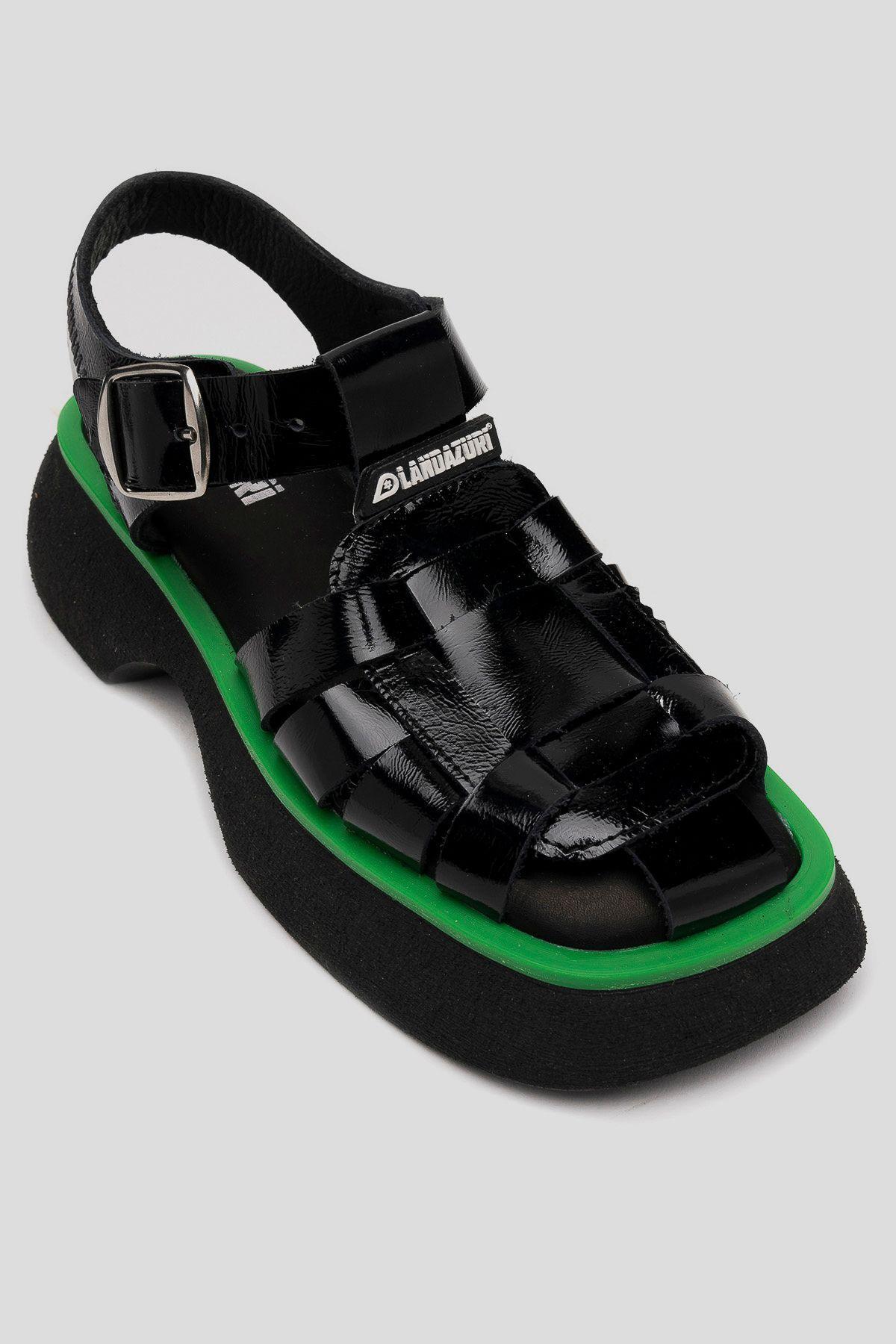Sandalía Cuero Narval Negro/Verde Landazuri-2