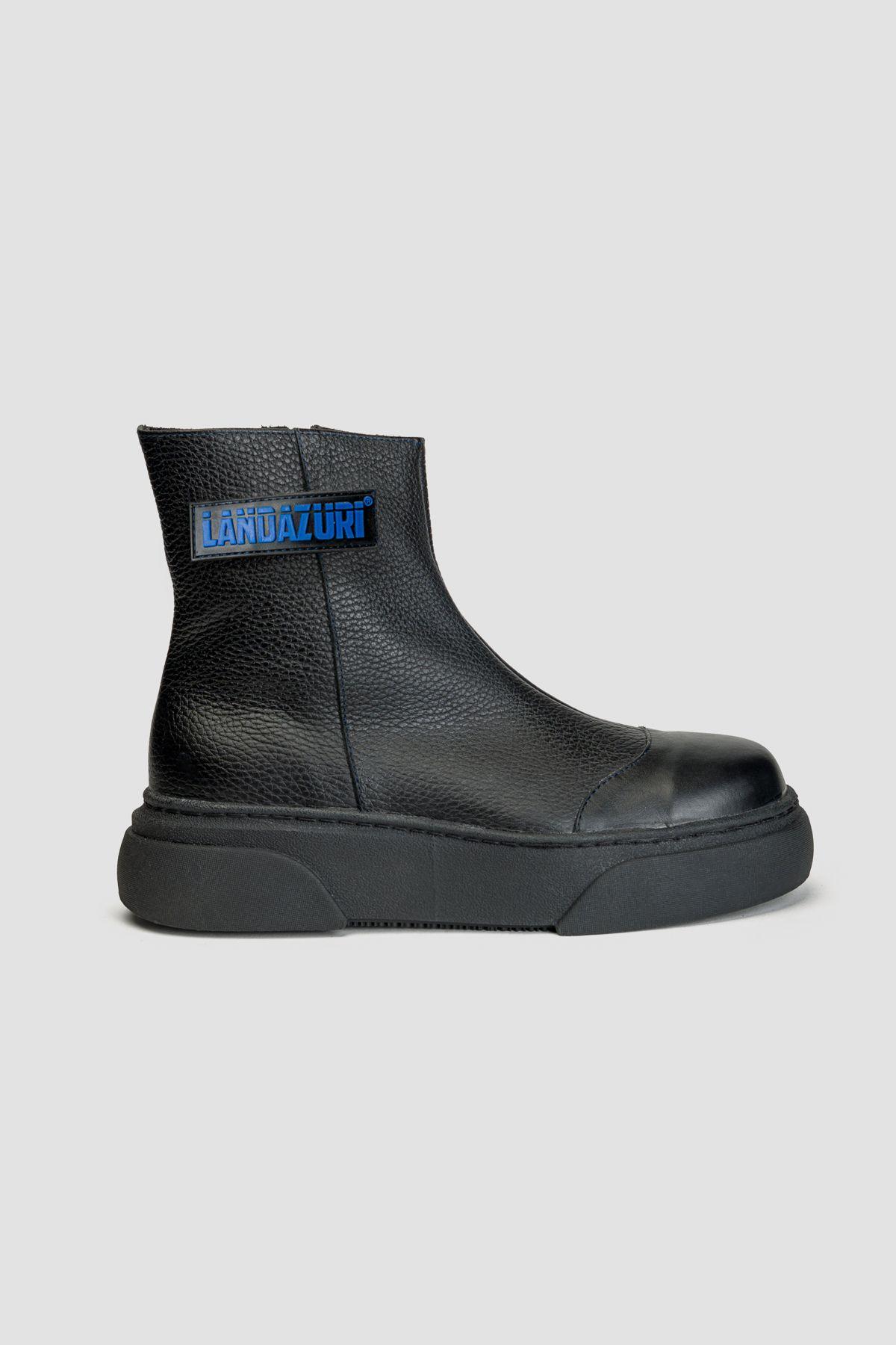 Zapatilla Cuero Frigg Negra Azul Landazuri-0