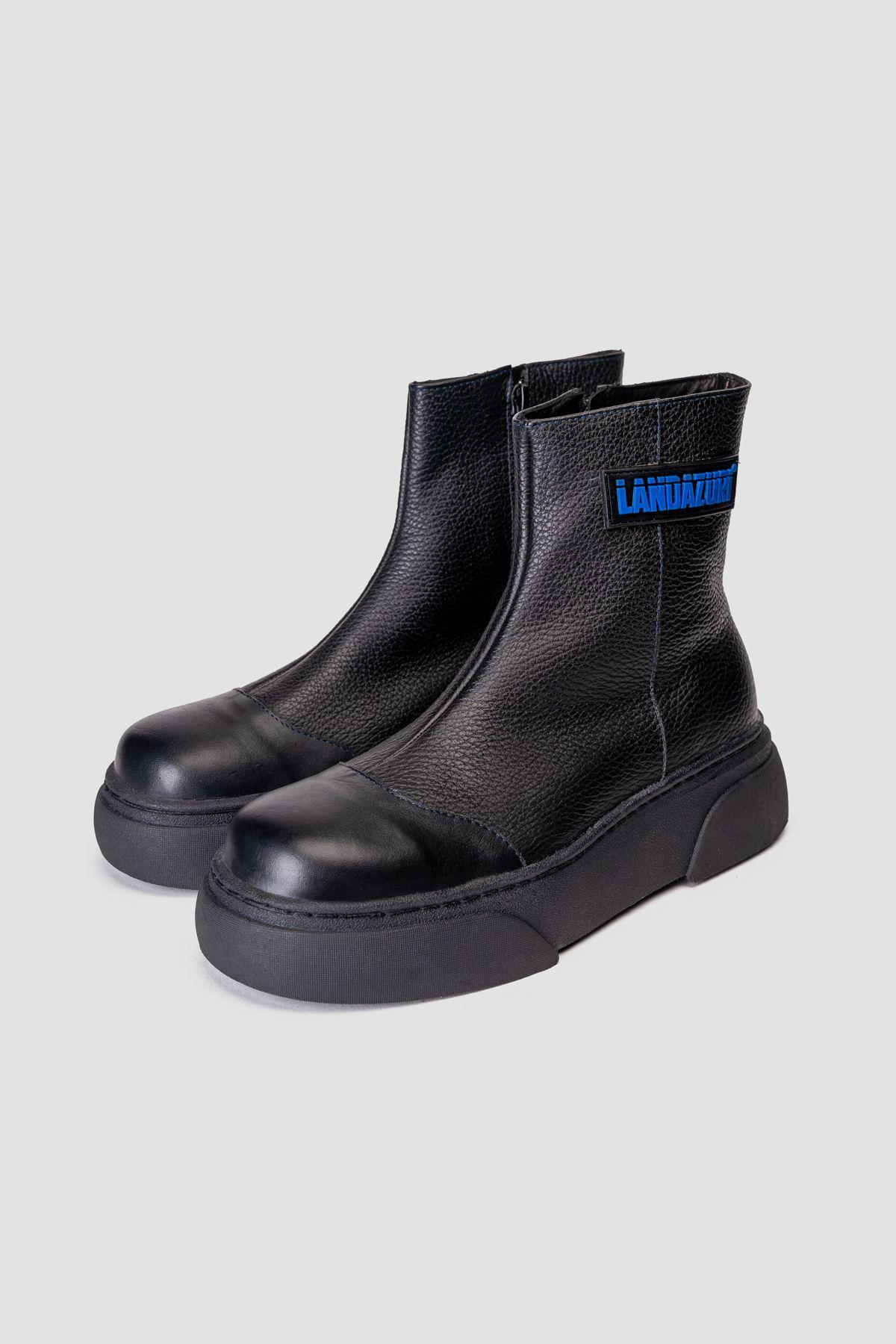 Zapatilla Cuero Frigg Negra Azul Landazuri-2
