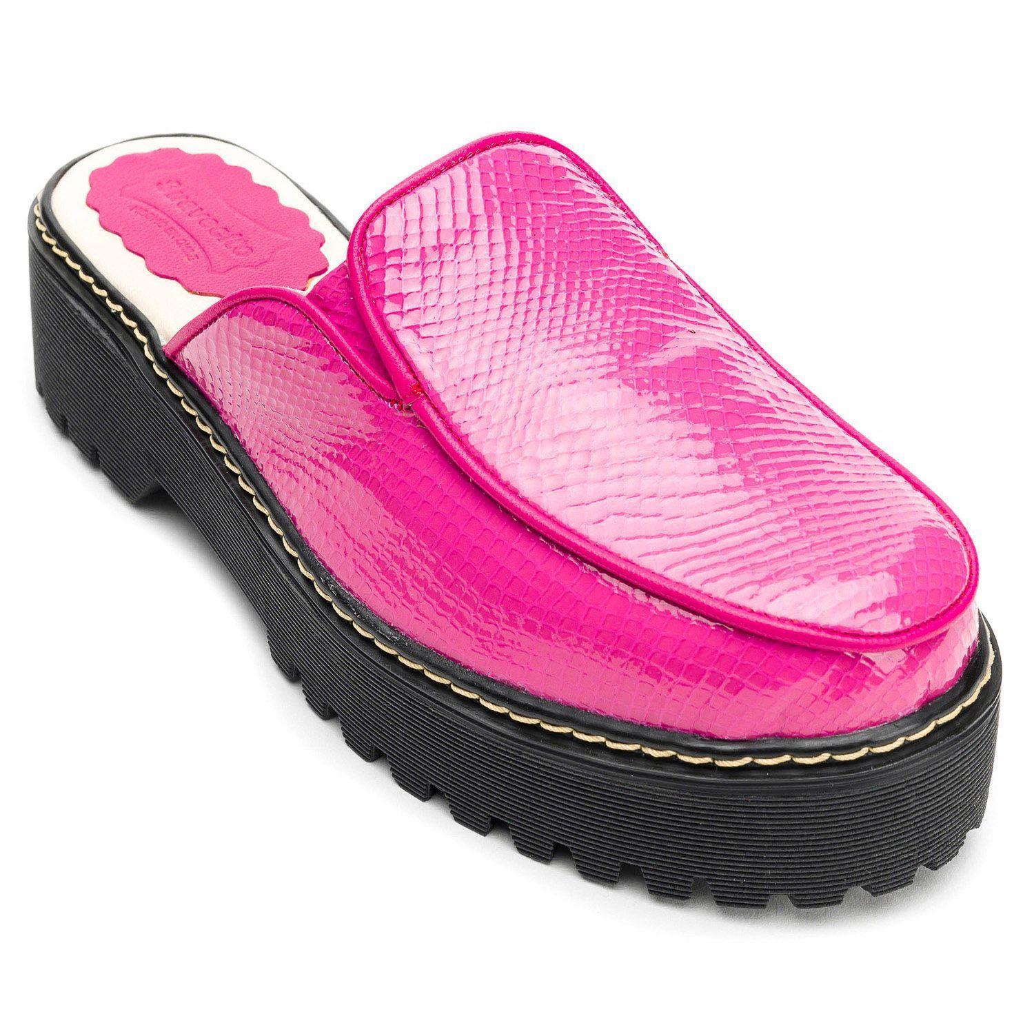 Zueco Cuero Boa Fucsia Suavecito-2