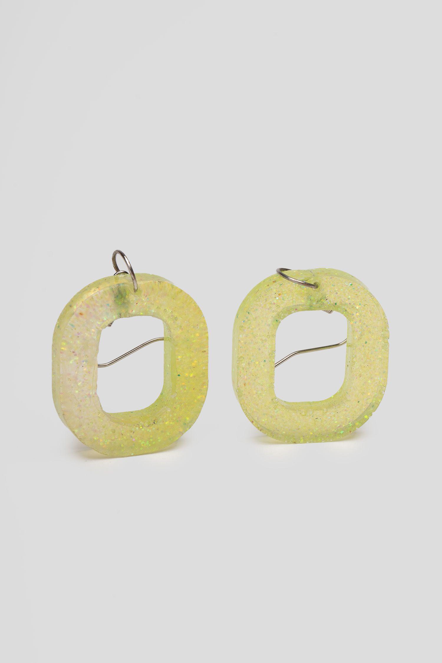 Pendientes Colgante Diseño Eslabón Amarillo Gliter Zameta By Lina-0