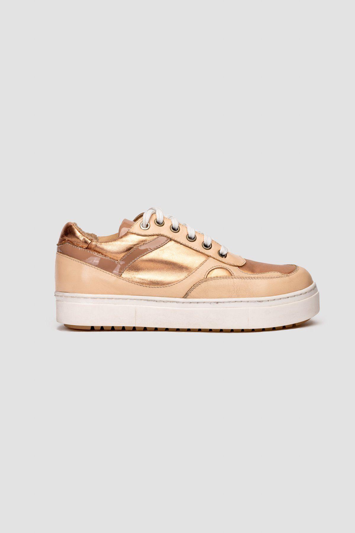 Zapatilla Cuero Caleana Dorado Desgastado Carishma-0