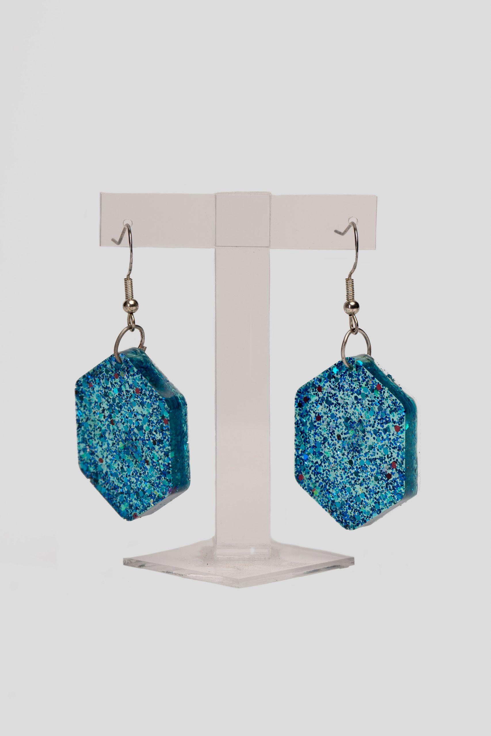 Pendientes Colgantes Diseño Rombos Encapsulados Azul Zameta By Lina-0