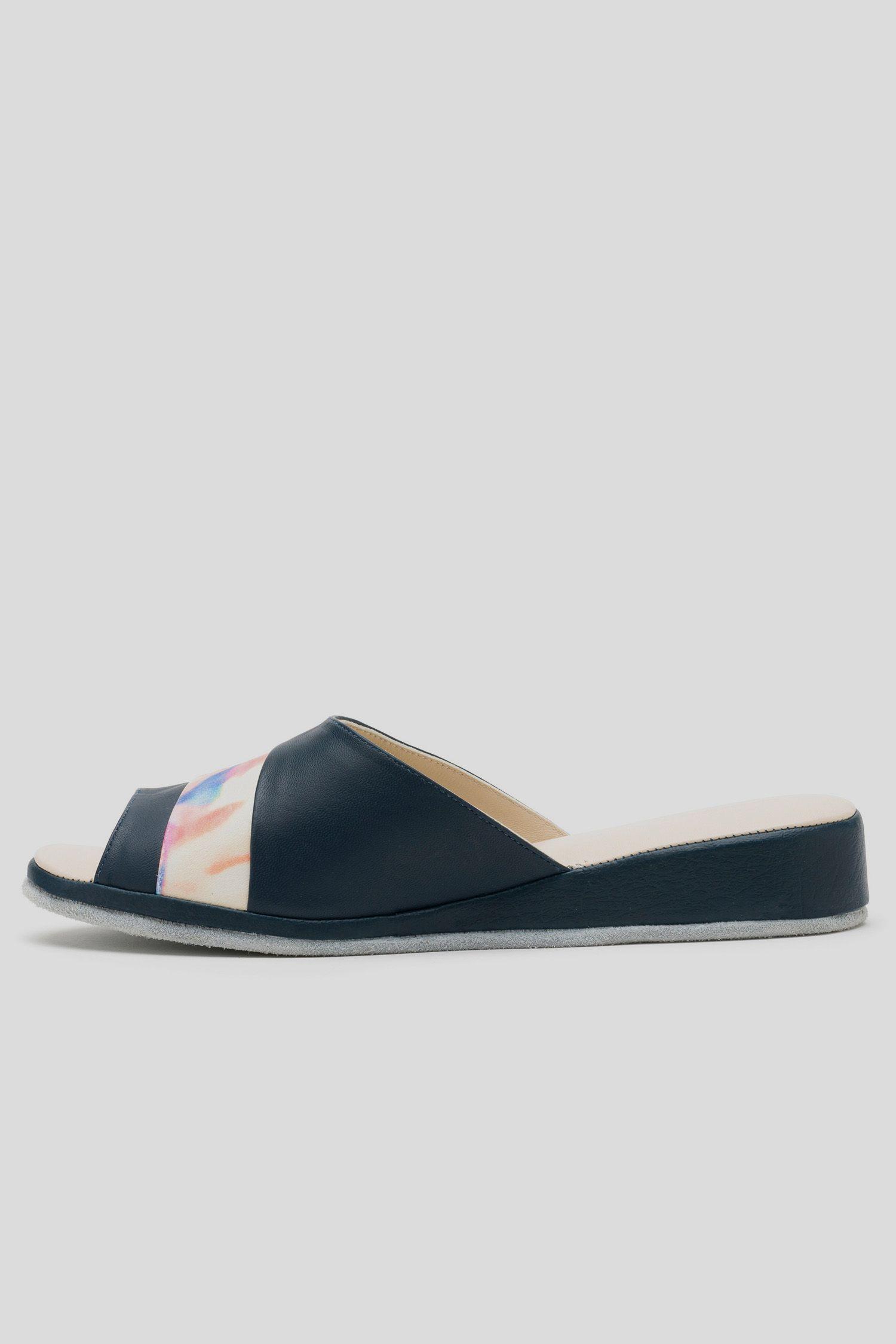 Pantufla Casual Cuero Mujer Corola Azul Suavecito-1