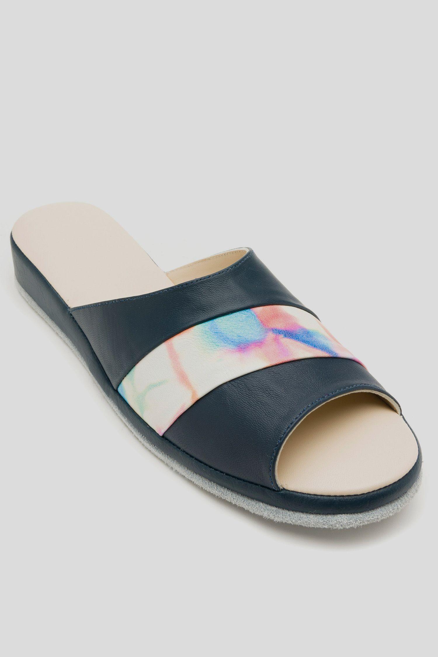 Pantufla Casual Cuero Mujer Corola Azul Suavecito-2