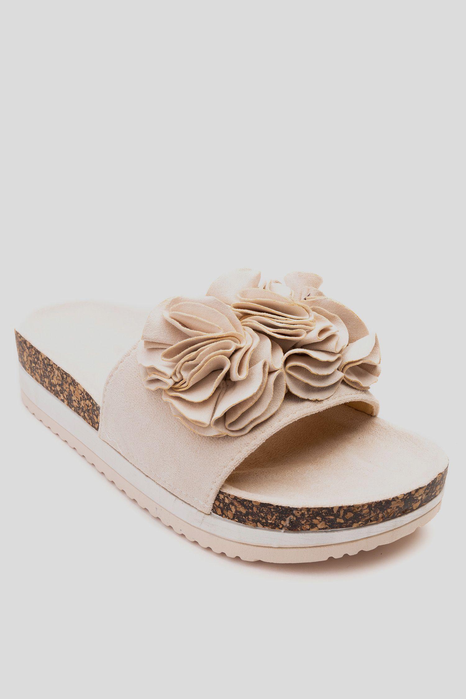 Sandalia Mujer Beige Flowers Chancleta-2