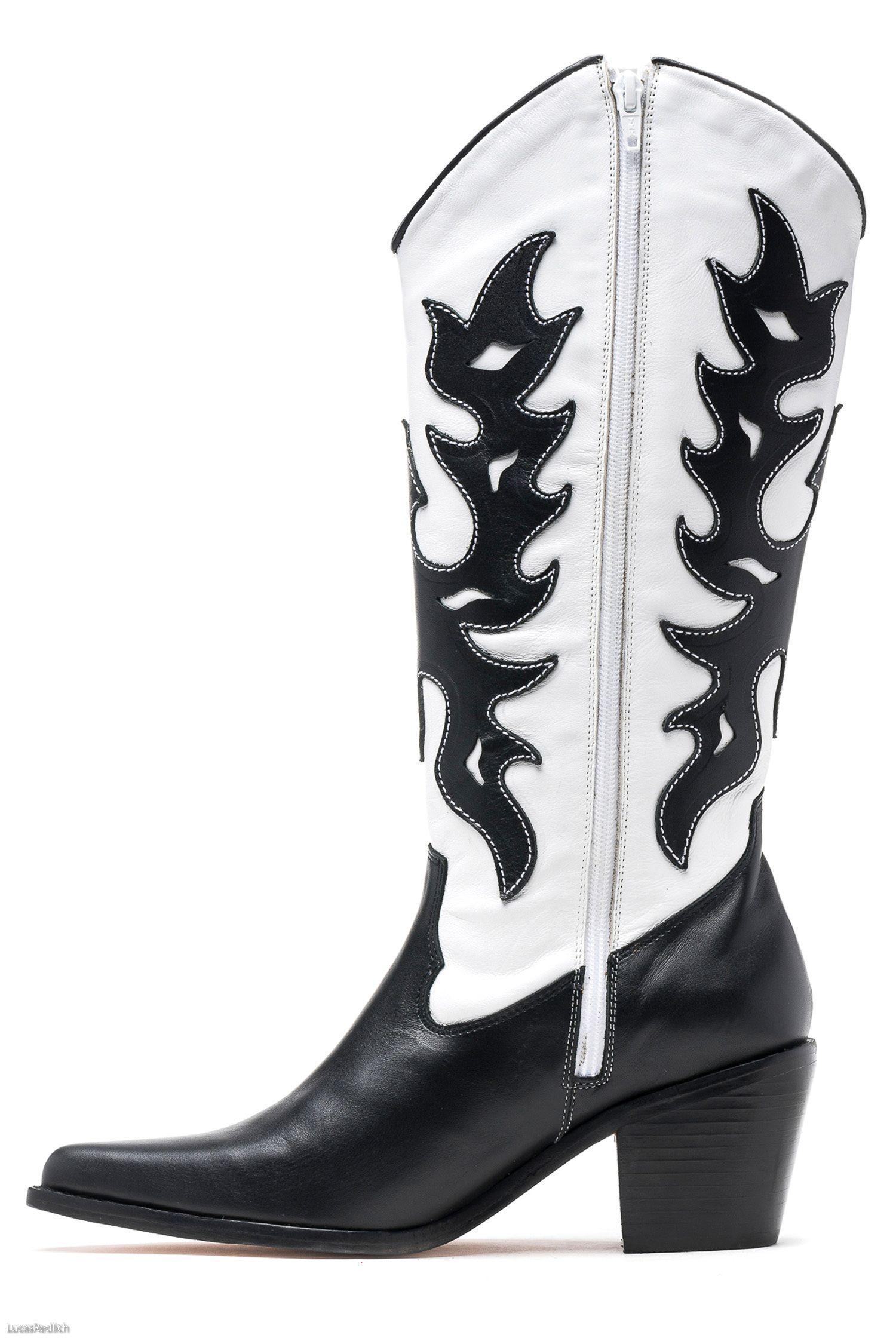 Bota Vaquera Cuero Haya Blanca y Negra Acha-1