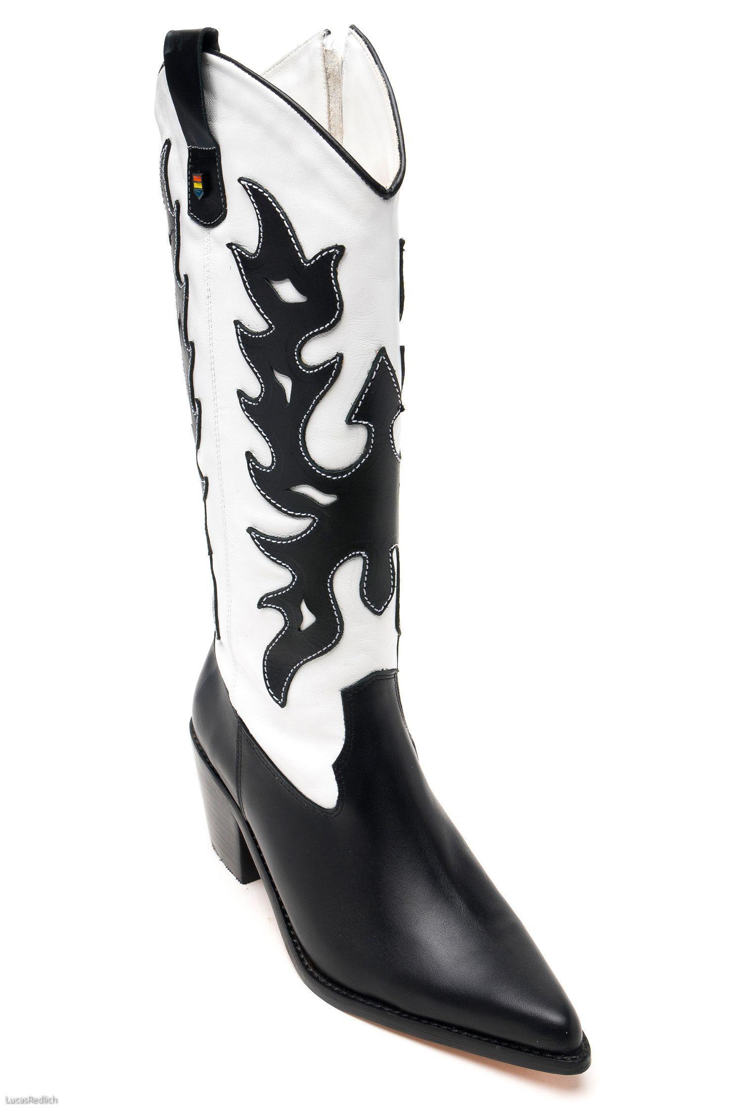 Bota Vaquera Cuero Haya Blanca y Negra Acha-2