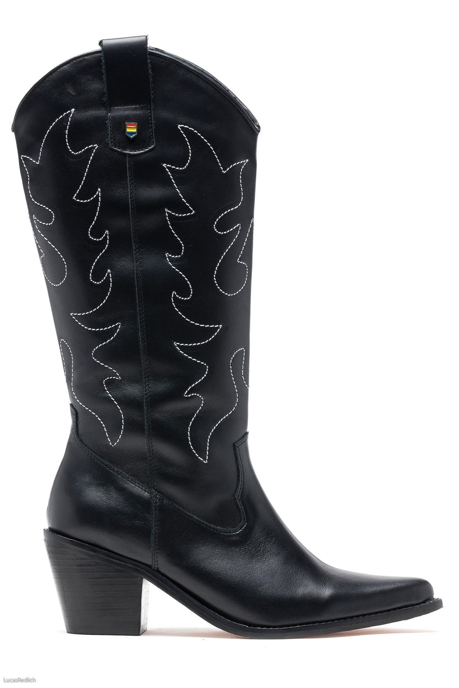 Bota Vaquera Cuero Haya Negra Acha-0