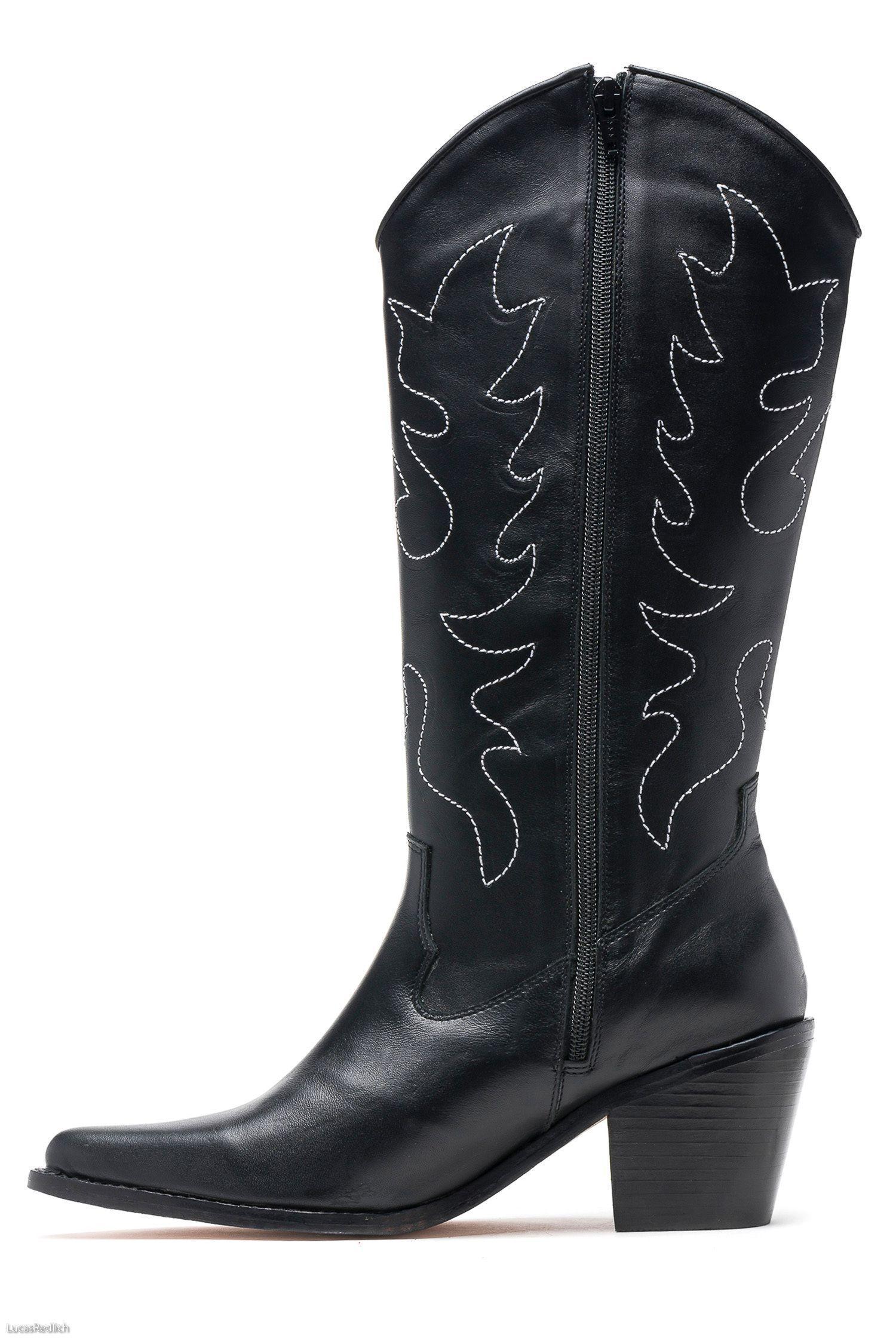 Bota Vaquera Cuero Haya Negra Acha-1