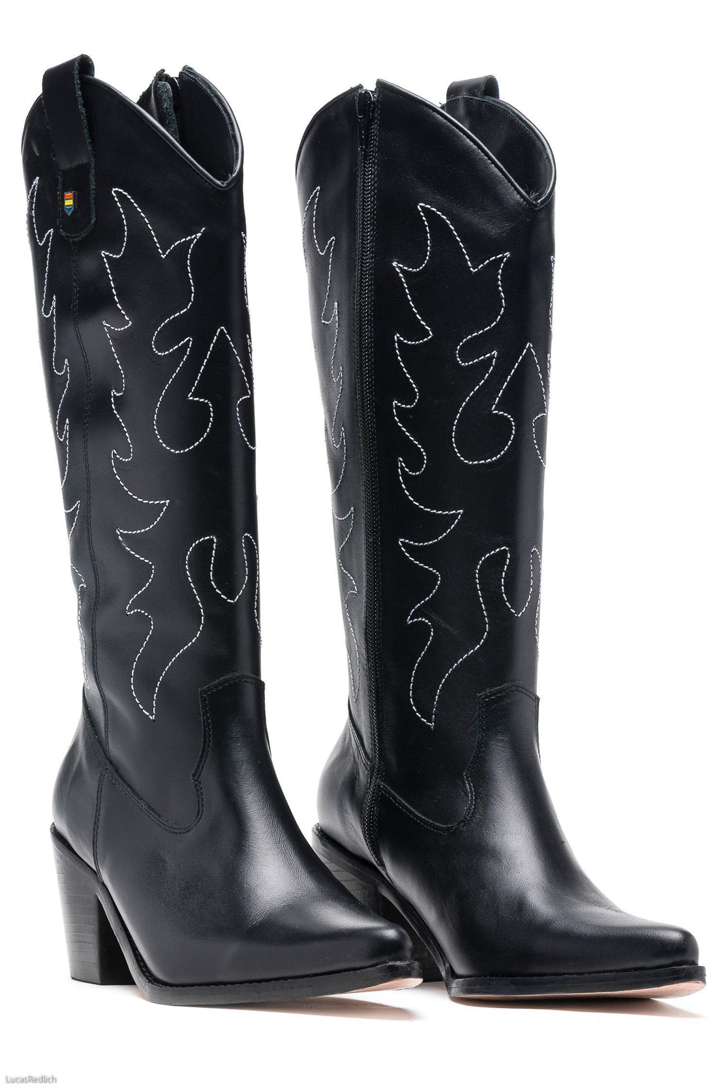 Bota Vaquera Cuero Haya Negra Acha-3