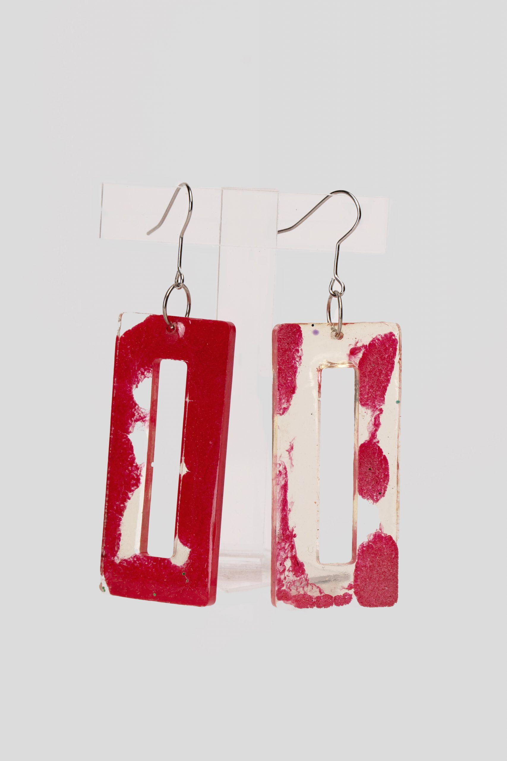 Pendientes Colgantes Diseño Rectangulas Rojo Encapsulado Zameta By Lina-0