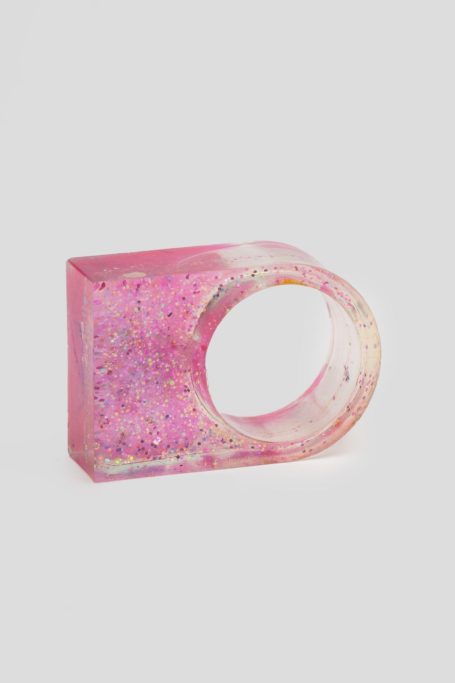 Anillo Cuadrado De Resina Lila Gliter Zameta By Lina-0