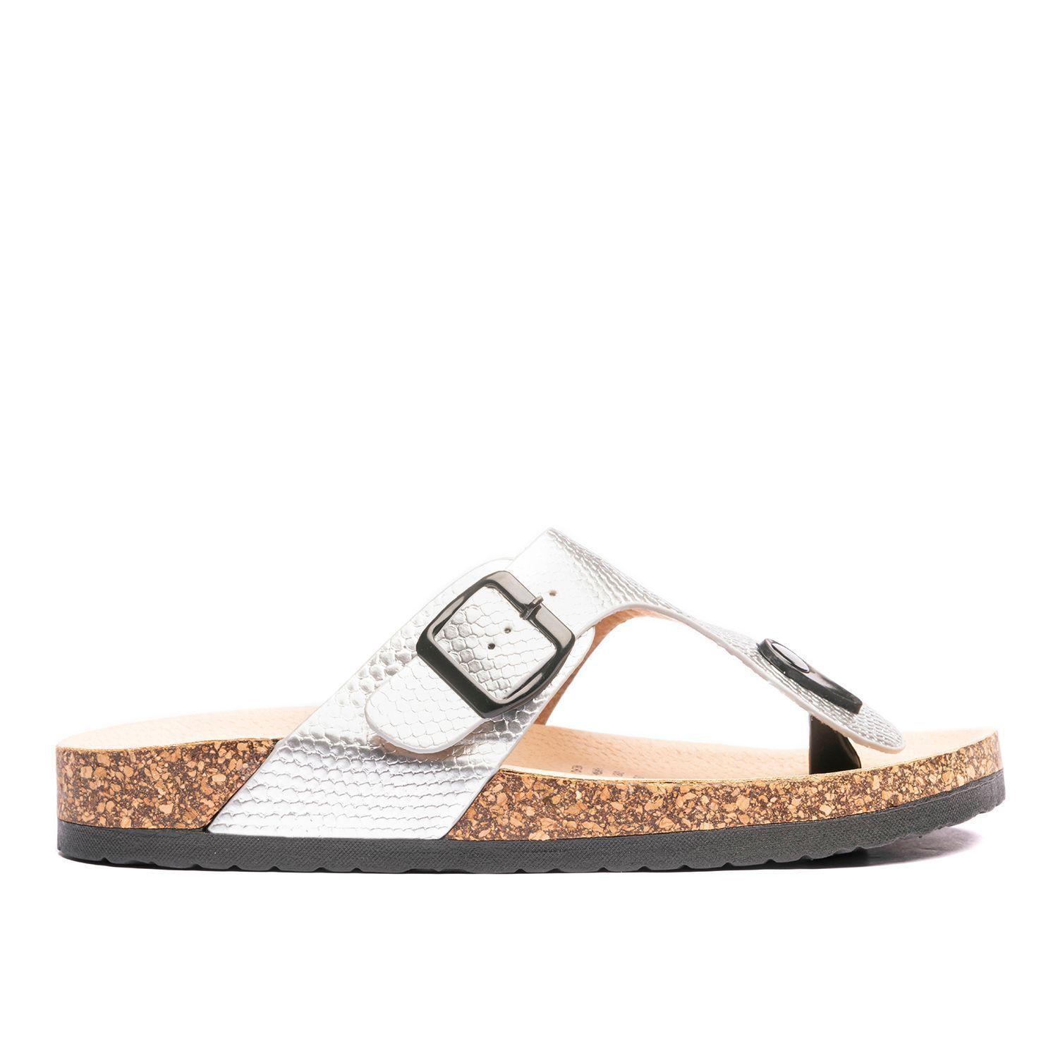 Sandalia Mujer Plateado Razo Chancleta-0