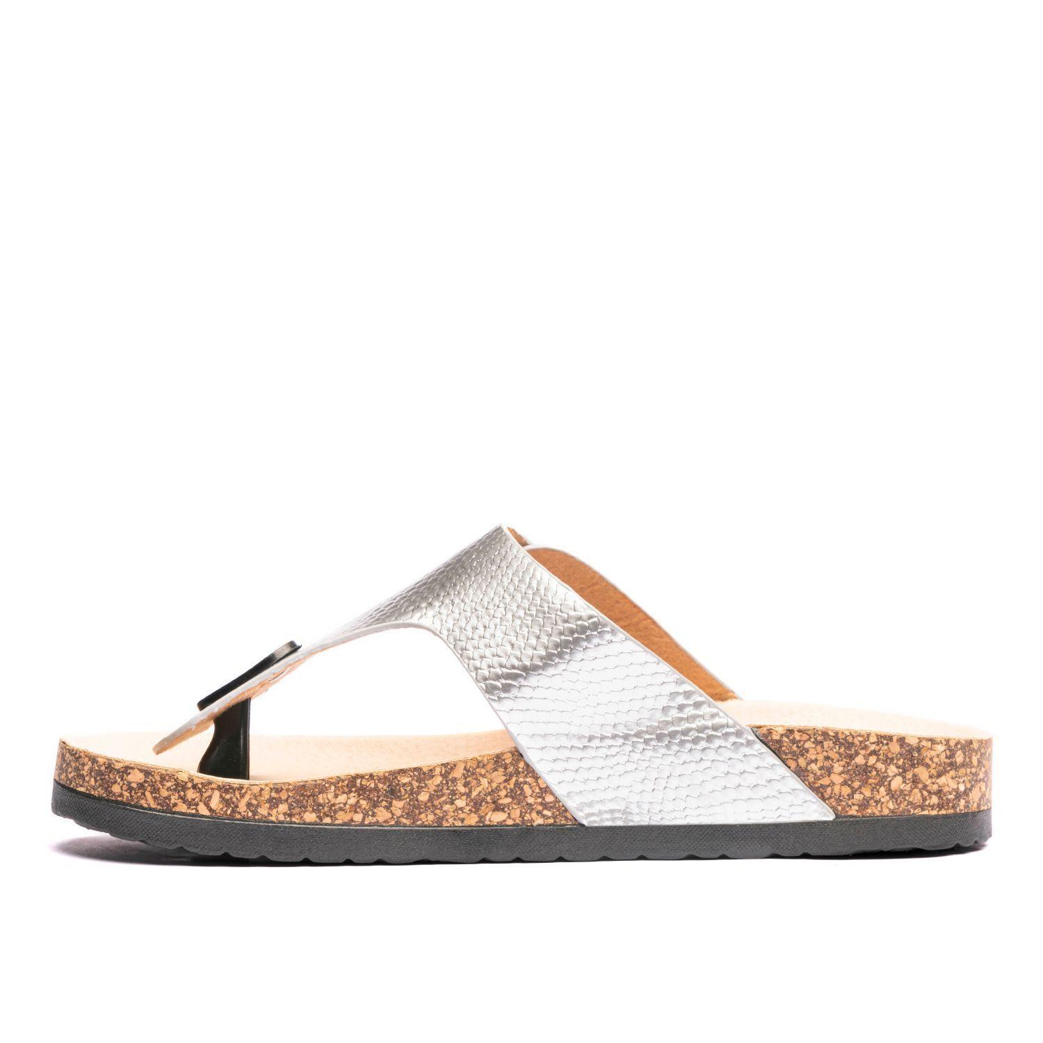 Sandalia Mujer Plateado Razo Chancleta-1