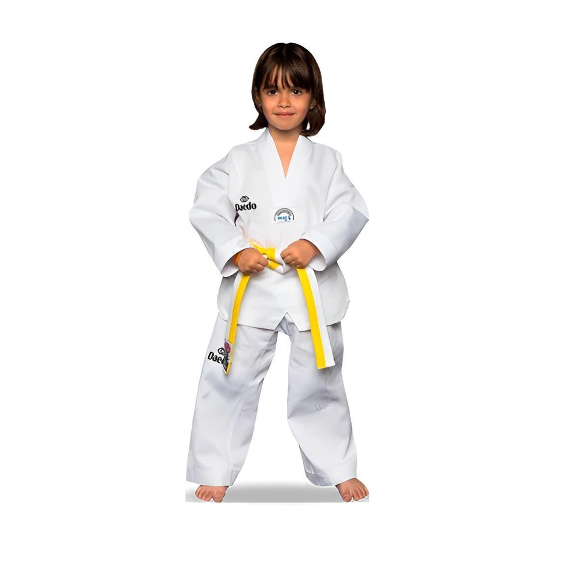 DOBOK TAEKWONDO DAEDO TRADICIONAL CUELLO BLANCO SIN BORDADO-0