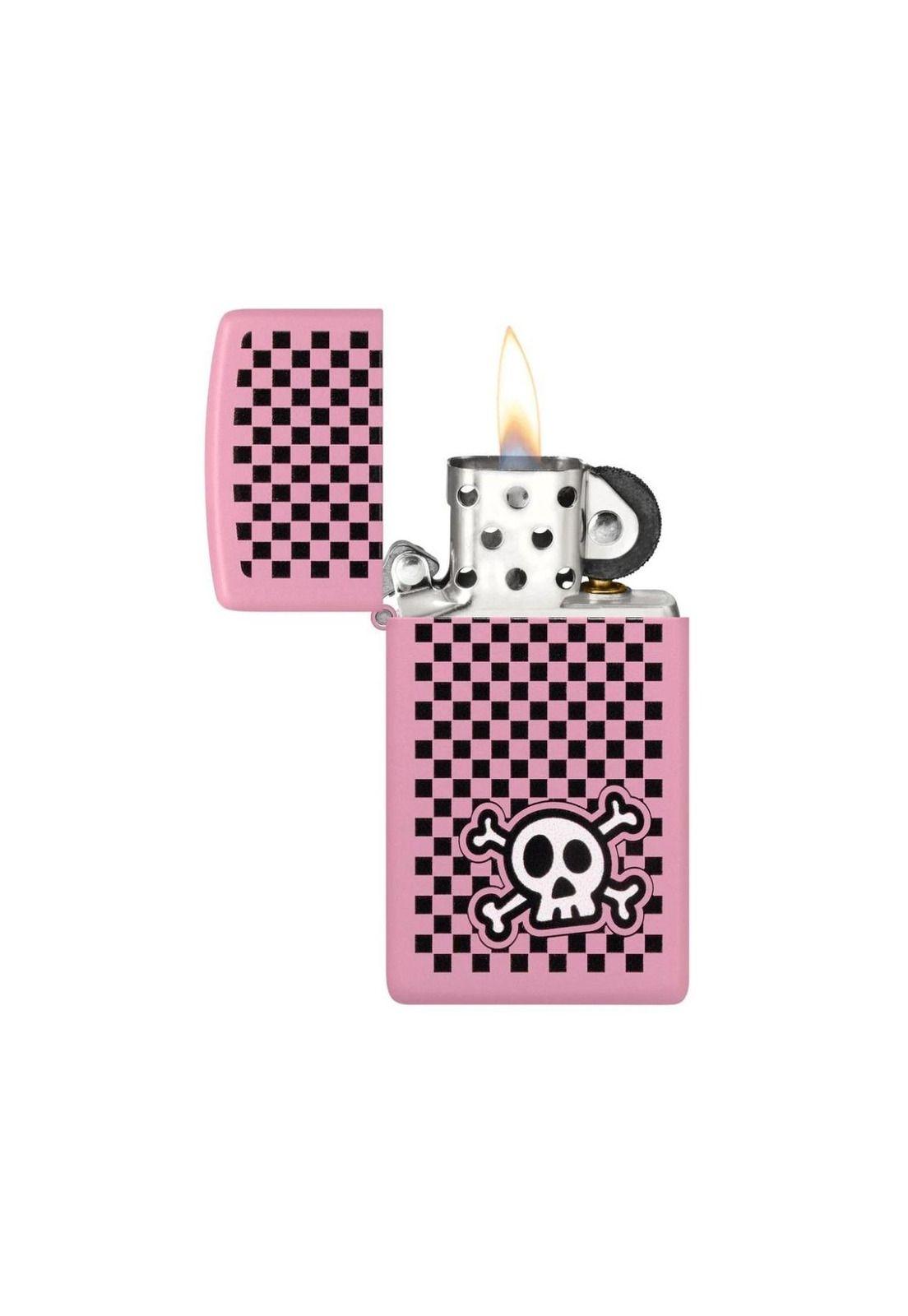 Encendedor Zippo Checkered Skull Design Rosa ZP48680-1
